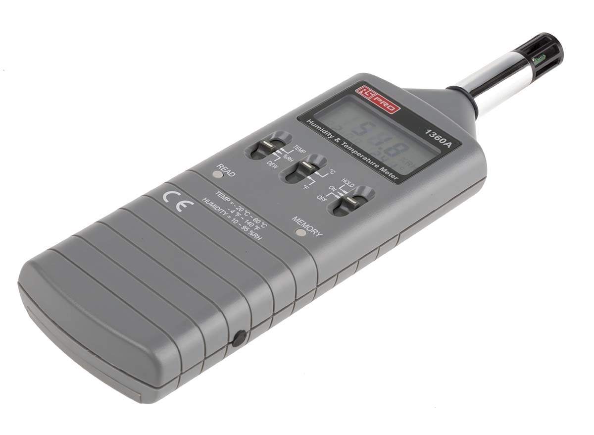 RS PRO RS1360A Handheld Hygrometer, ±3 %RH Accuracy, +140 °F, +60 °C Max, 95%RH Max
