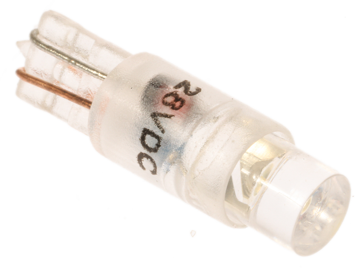 RS PRO White LED Indicator Lamp, 28V dc, Wedge Base, 5.75mm Diameter, 900mcd