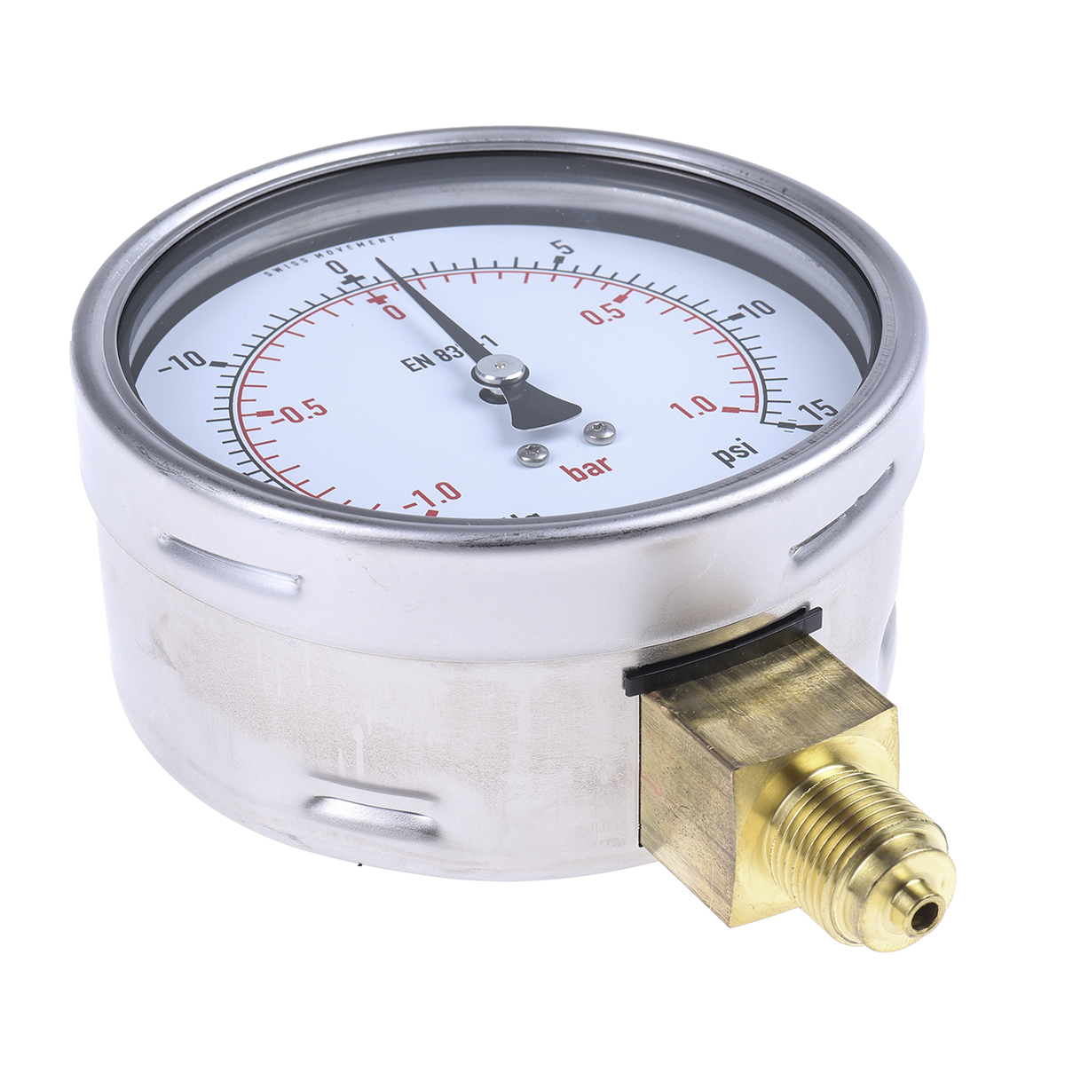RS PRO G 3/8 Analogue Pressure Gauge 1bar Bottom Entry 100mm Outside Diameter, UKAS