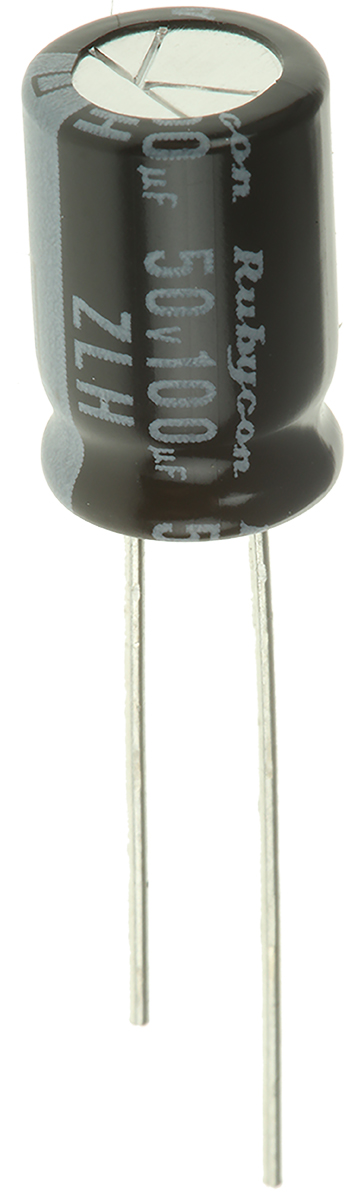 Rubycon 100μF Aluminium Electrolytic Capacitor 50V dc, Radial, Through Hole - 50ZLH100MEFC8X11.5