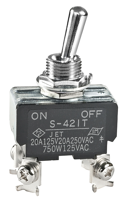 NKK Switches Toggle Switch, Panel Mount, On-Off, DPST, Screw Terminal, 250V ac