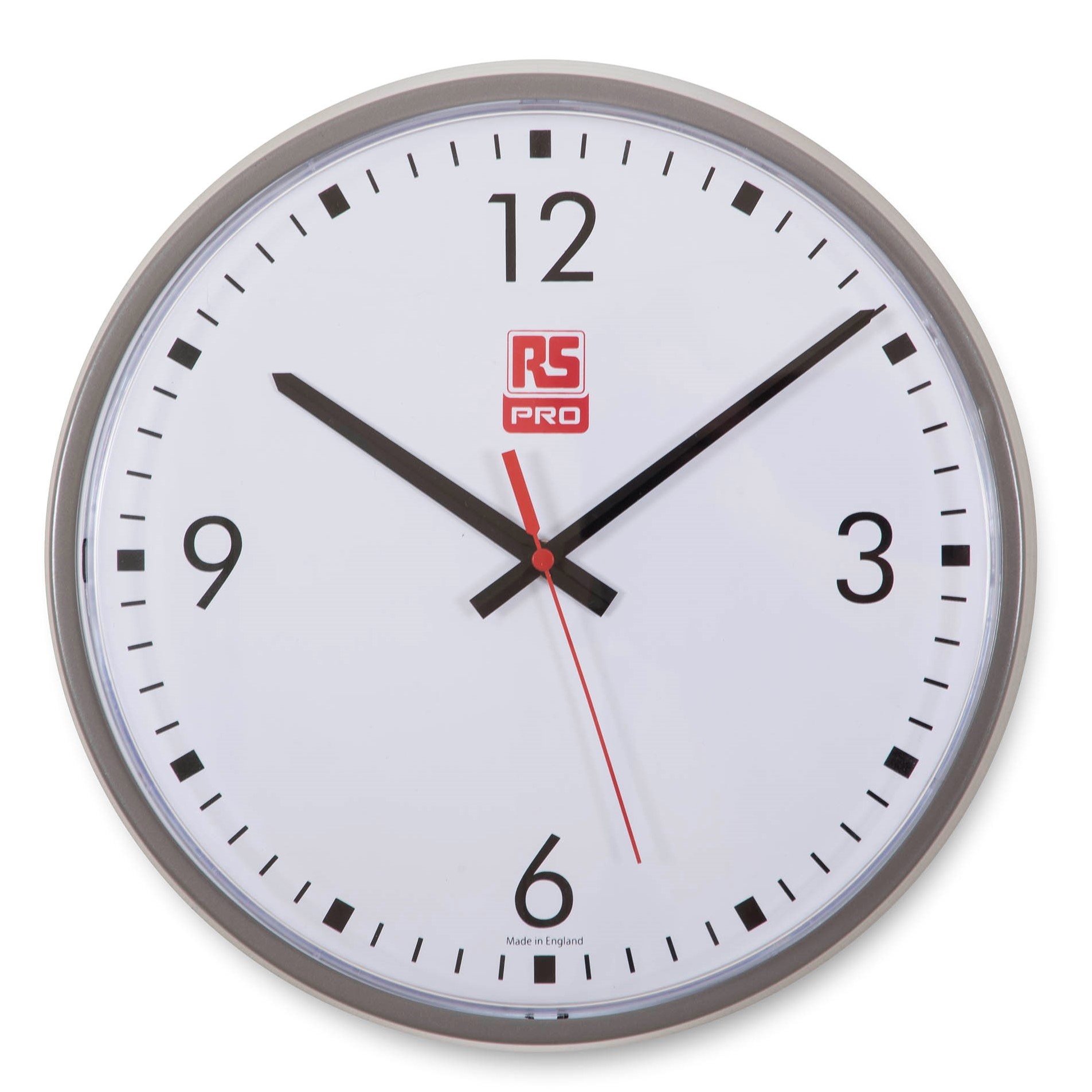 RS PRO Silver Analogue Wall Clock, 310mm Diameter