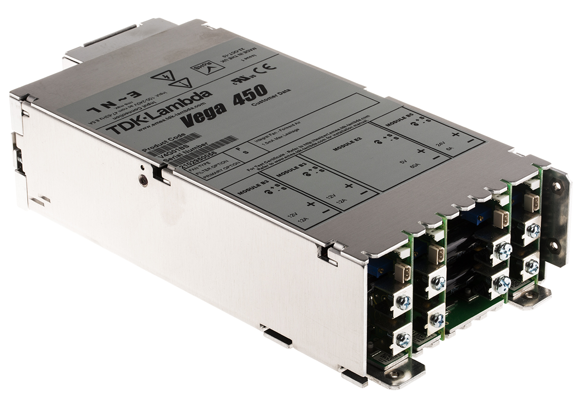 TDK-Lambda Switching Power Supply, V4FFS 5V60A,12V12A,12V12A,24V6, 5 V dc, 12 V dc, 24 V dc, 6 A, 12 A, 60 A, 450W,
