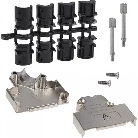 Amphenol Communications Solutions Economical Series Die Cast Zinc Right Angle D Sub Backshell, 15 Way, Strain Relief