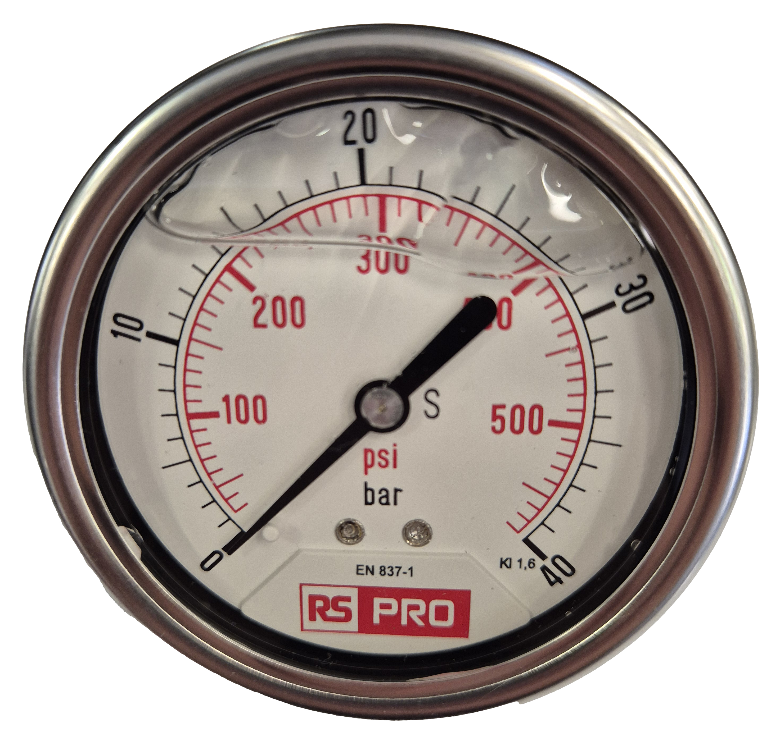 RS PRO BSP 1/4 Analogue Pressure Gauge 40bar Bottom Entry 63mm Outside Diameter