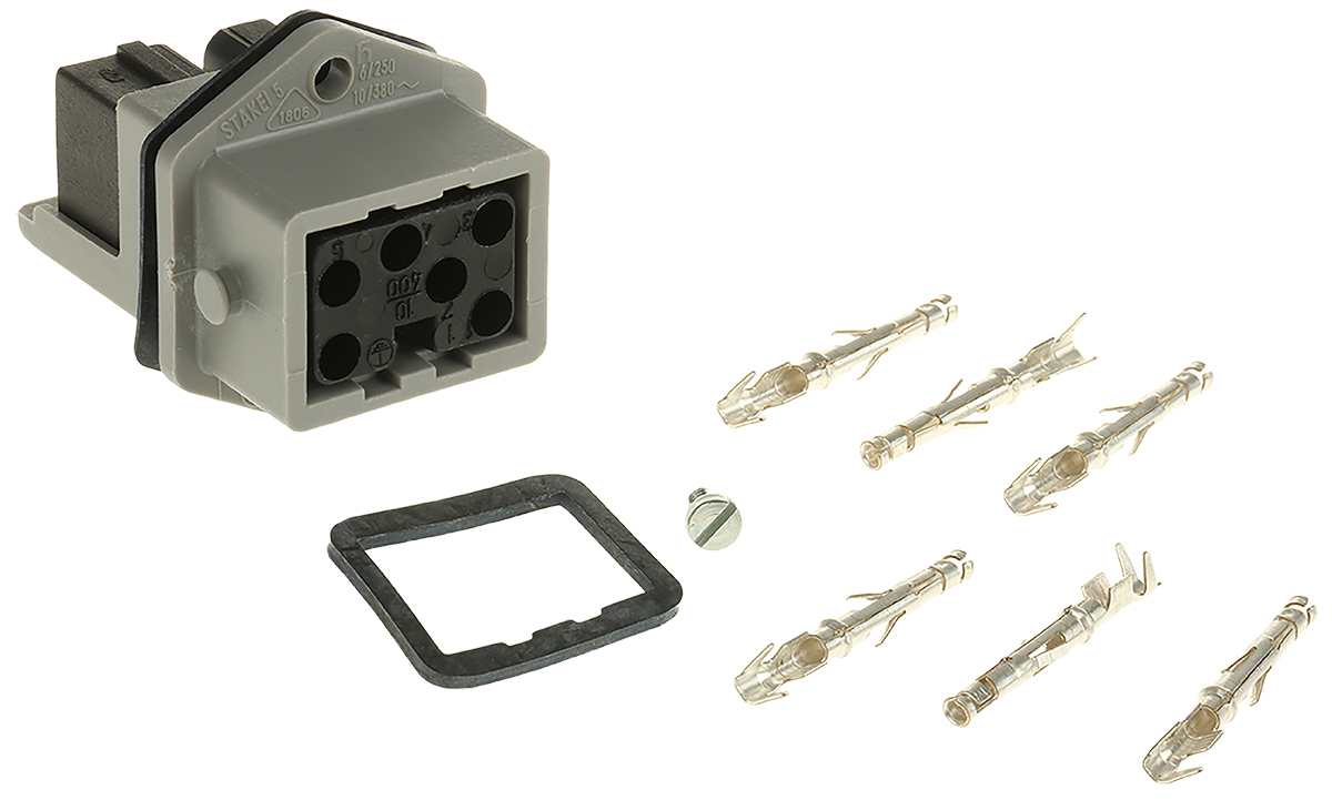 Hirschmann, ST IP54 Grey Panel Mount 5+PE Heavy Duty Power Connector Plug, Socket, Rated At 10A, 250 V, 400 V