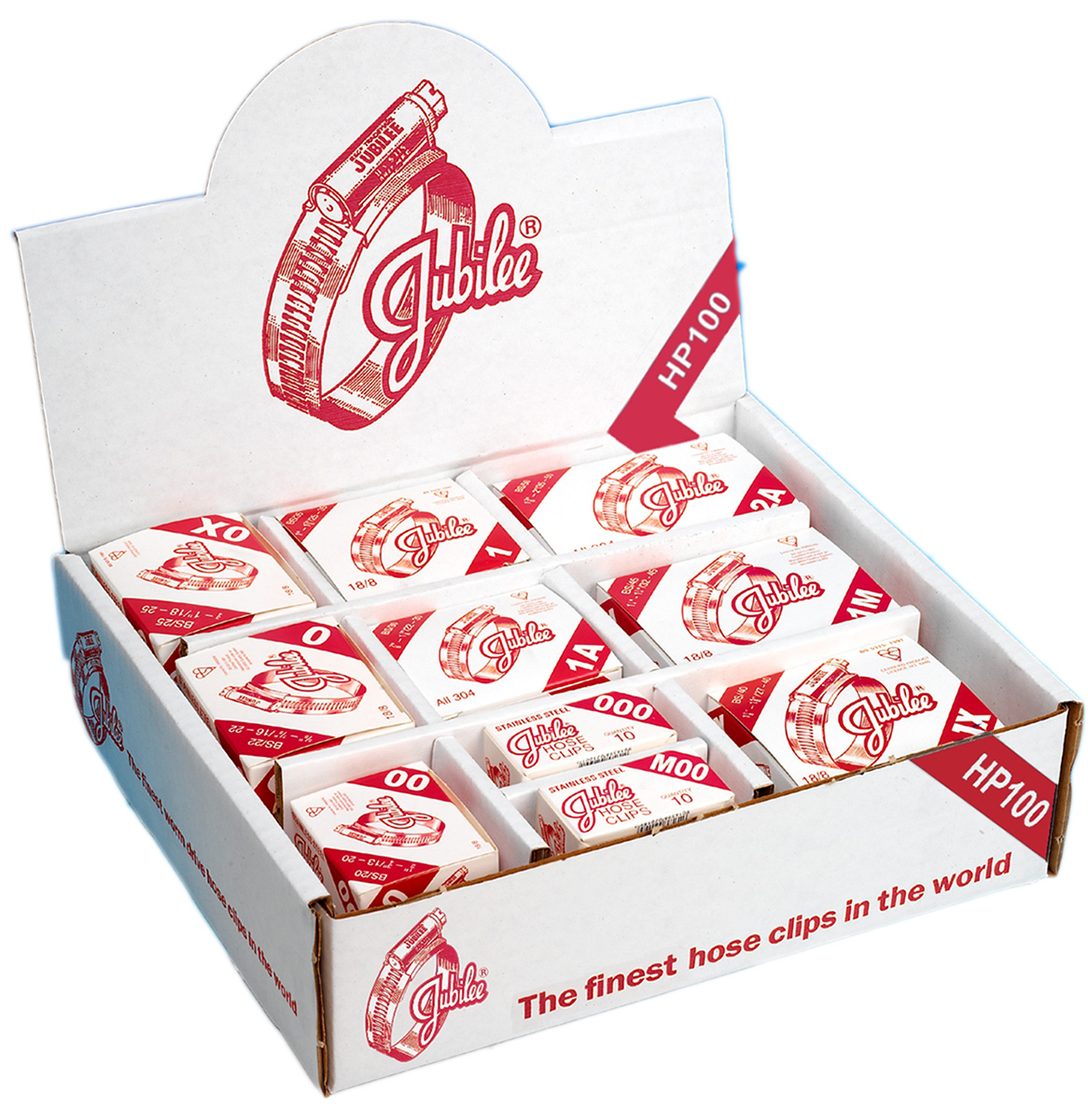 Jubilee 100 Piece Stainless Steel 304 Worm Drive Hose Clip Kit, 9.5 → 12mm and 35 → 50mm Inside Diameter