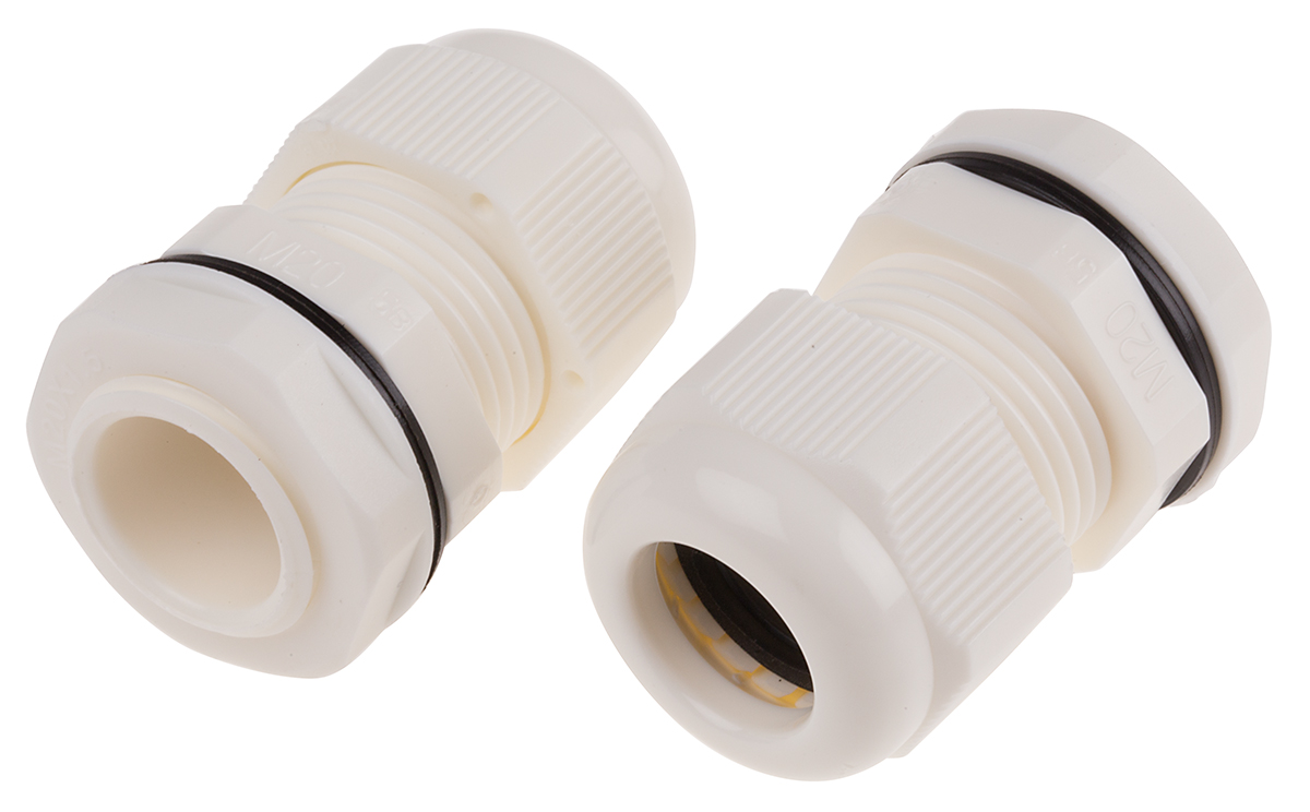 RS PRO White Nylon Cable Gland, M20 Thread, 10mm min., 14mm max., IP68
