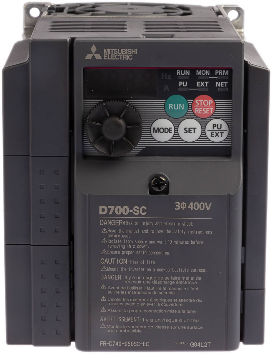Mitsubishi Inverter Drive, 2.2 kW, 3 Phase, 400 V ac, 5 A, FR-D740 Series