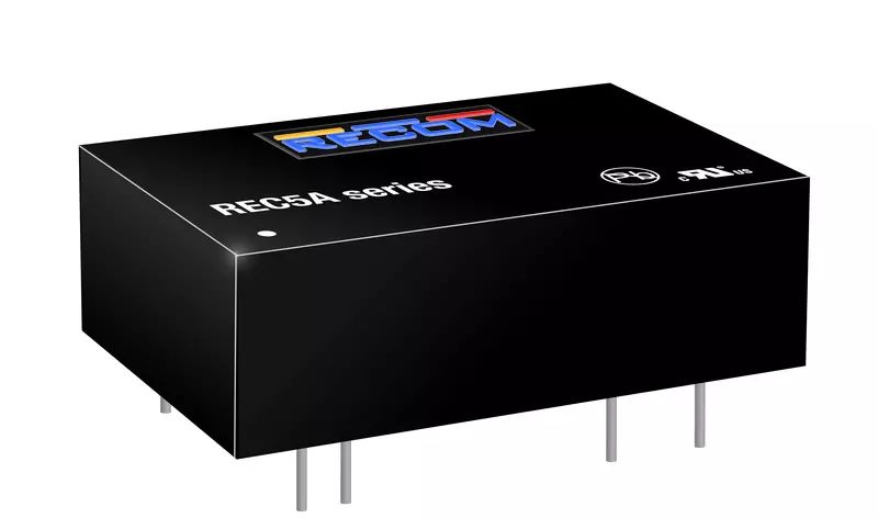 Recom REC5A DC-DC Converter, 5V dc/ 1A Output, 4.5 → 9 V dc Input, 5W, Through Hole, +100°C Max Temp -40°C Min