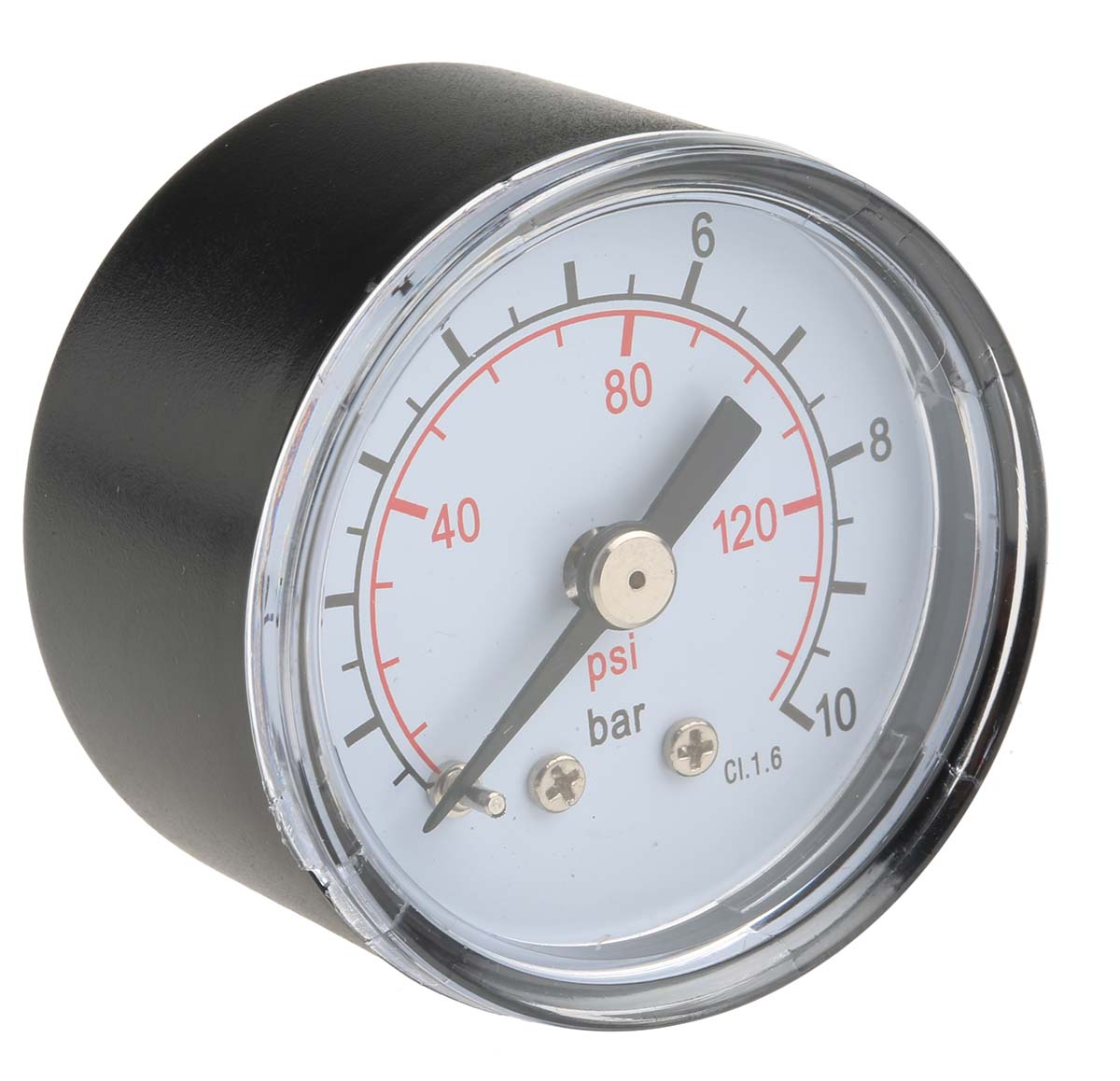 RS PRO Analogue Pressure Gauge 10bar Back Entry 40mm Outside Diameter