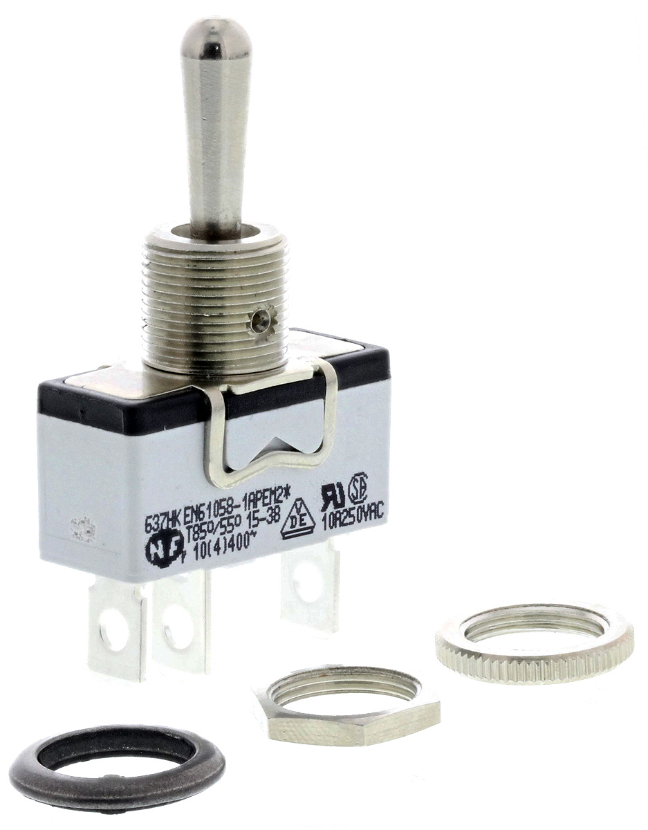 APEM Toggle Switch, Panel Mount, (On)-Off-(On), SPST, Solder Lug Terminal, 250V ac