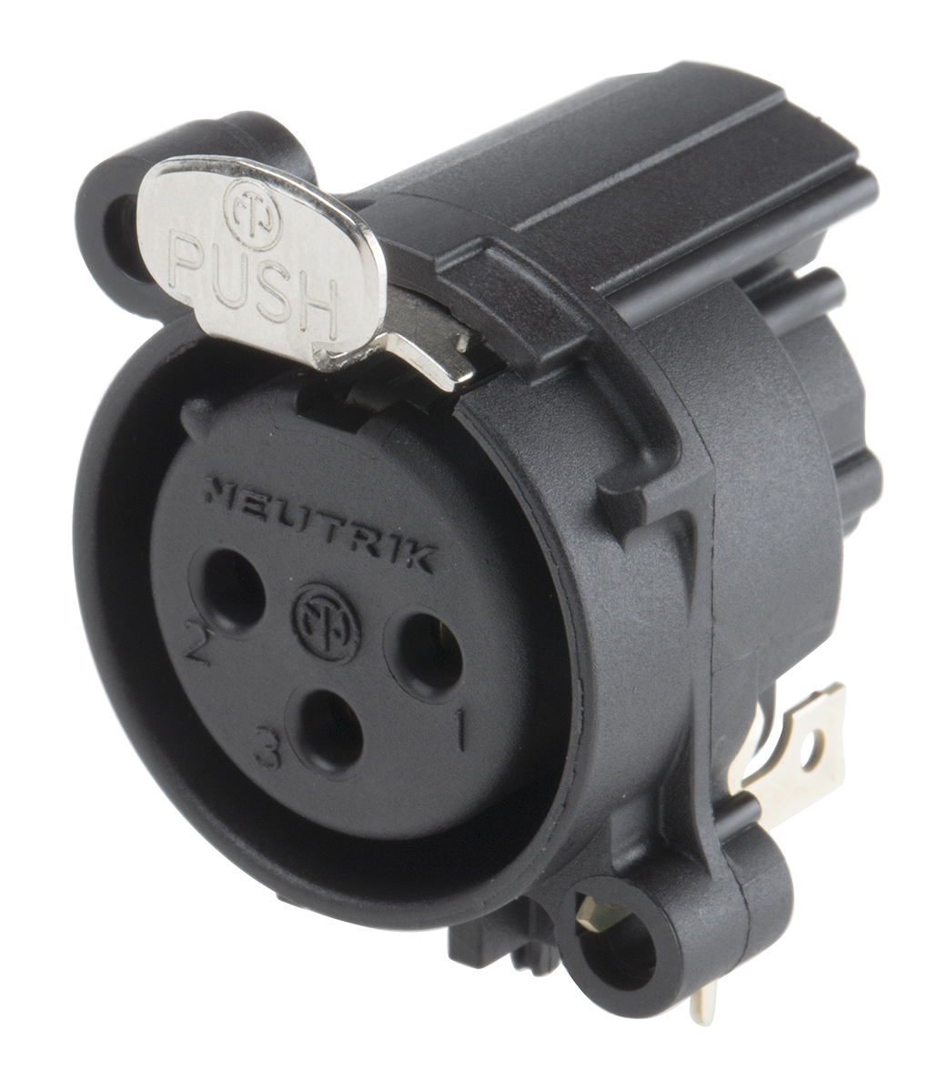 Neutrik PCB Mount XLR Connector, Right Angle, Female, 50 V, 3 Way, Gold Cobalt over Enickel Plating