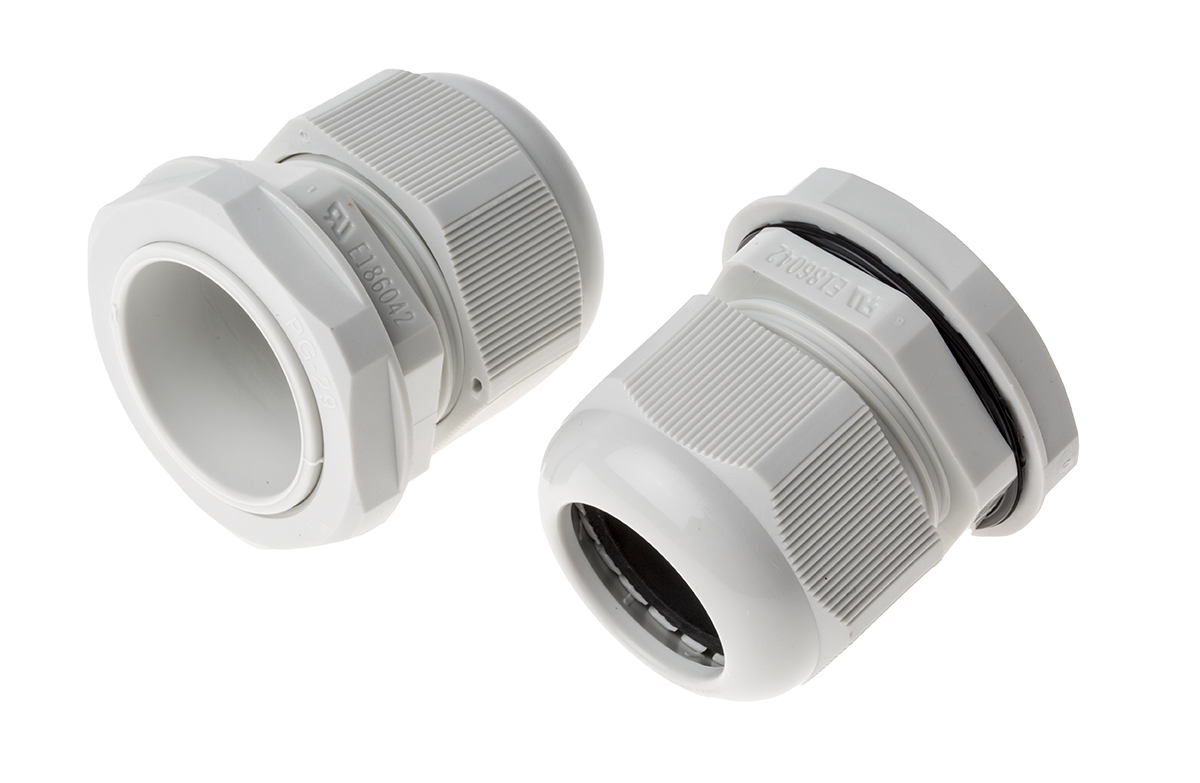 RS PRO Grey Nylon Cable Gland, PG29 Thread, 18mm min., 25mm max., IP68