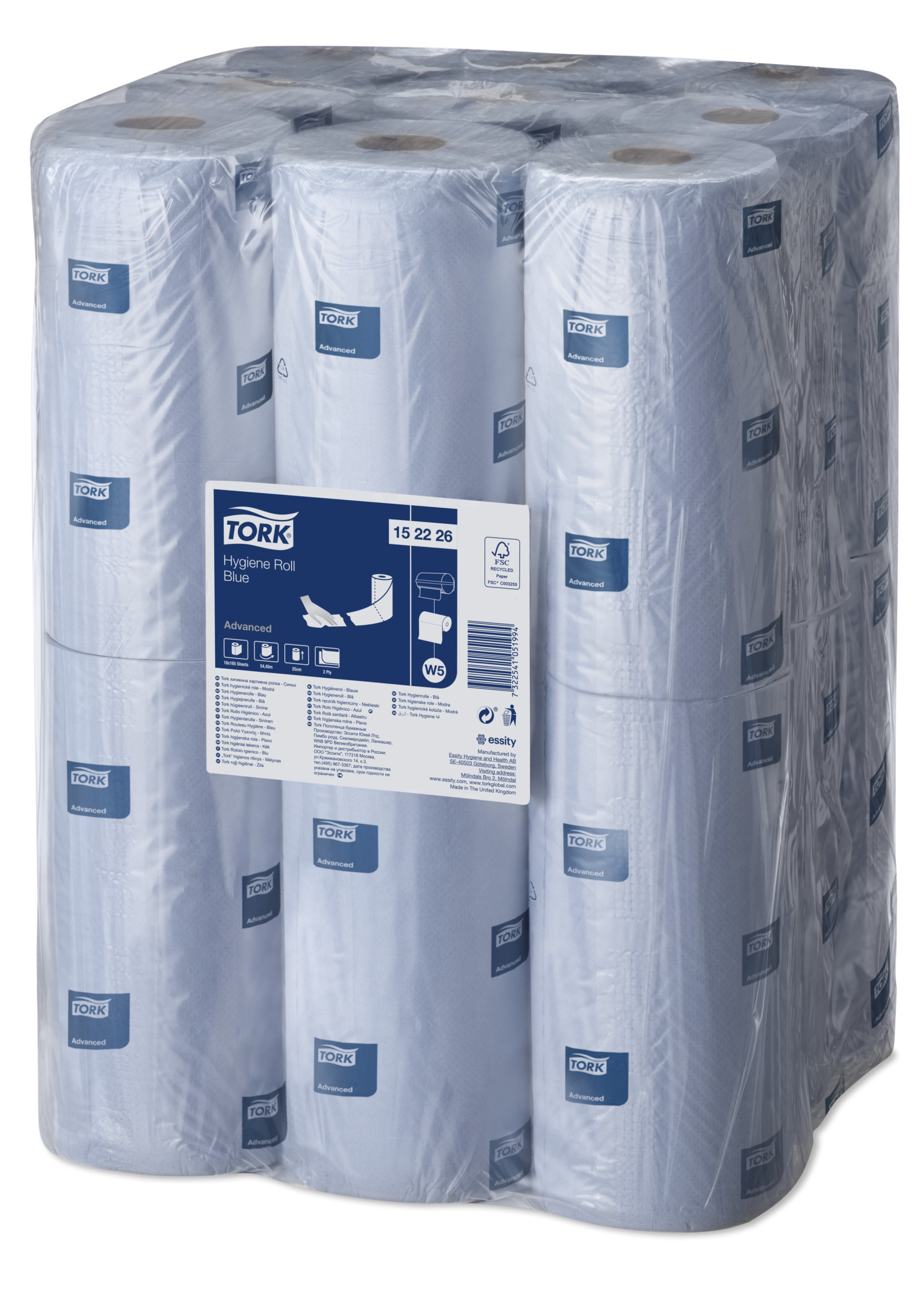 Tork Hygiene Advanced Rolled Blue Paper Towel, 54500 x 250mm, 2-Ply, 165 Sheets