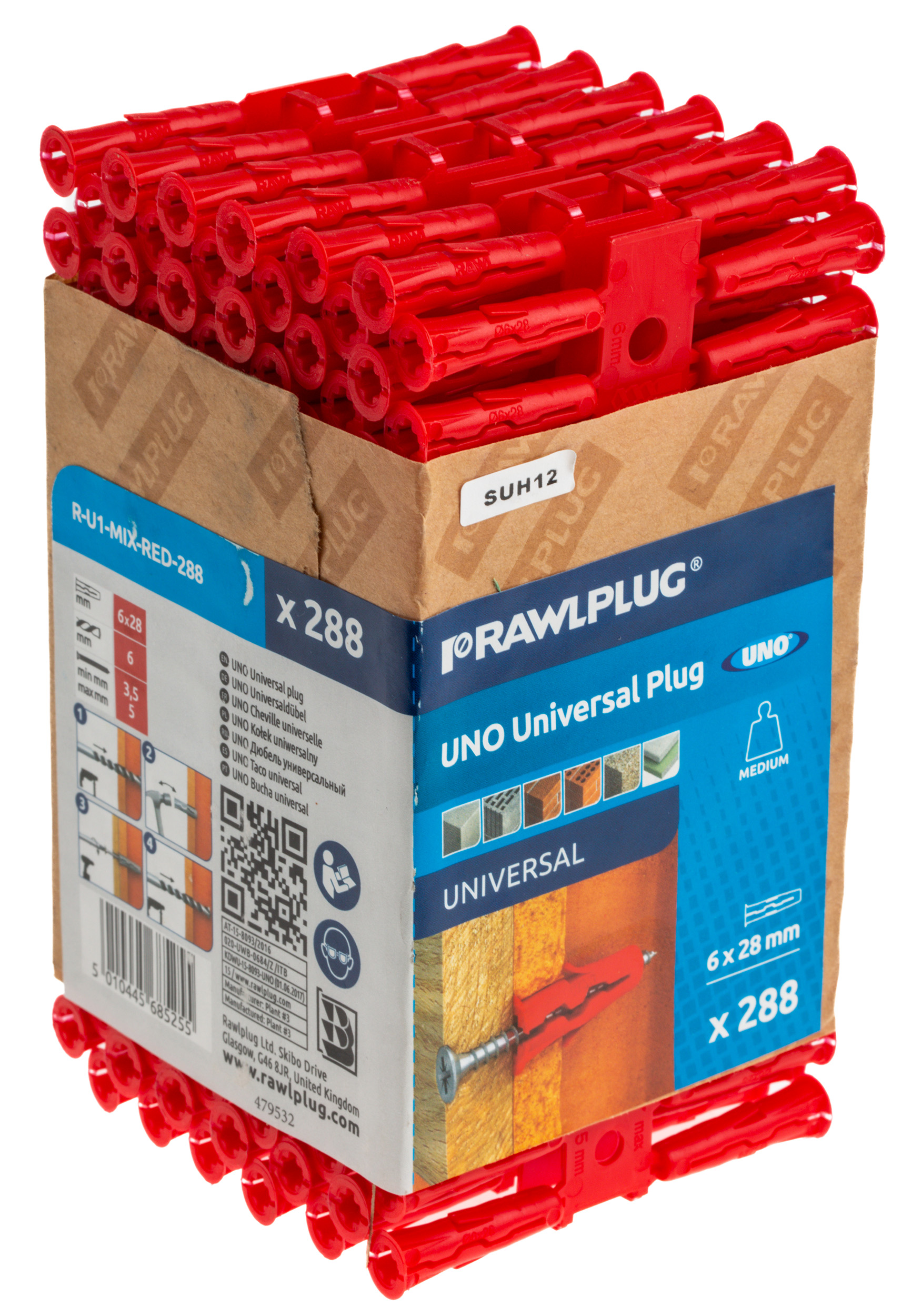 RawlPlug Red Plastic Wall Plug, 28mm Length, 6mm Fixing Hole Diameter