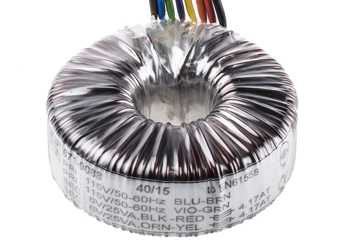 RS PRO 115 V ac, 230 V ac, 2 x 6V ac Toroidal Transformer, 50VA 2 Output