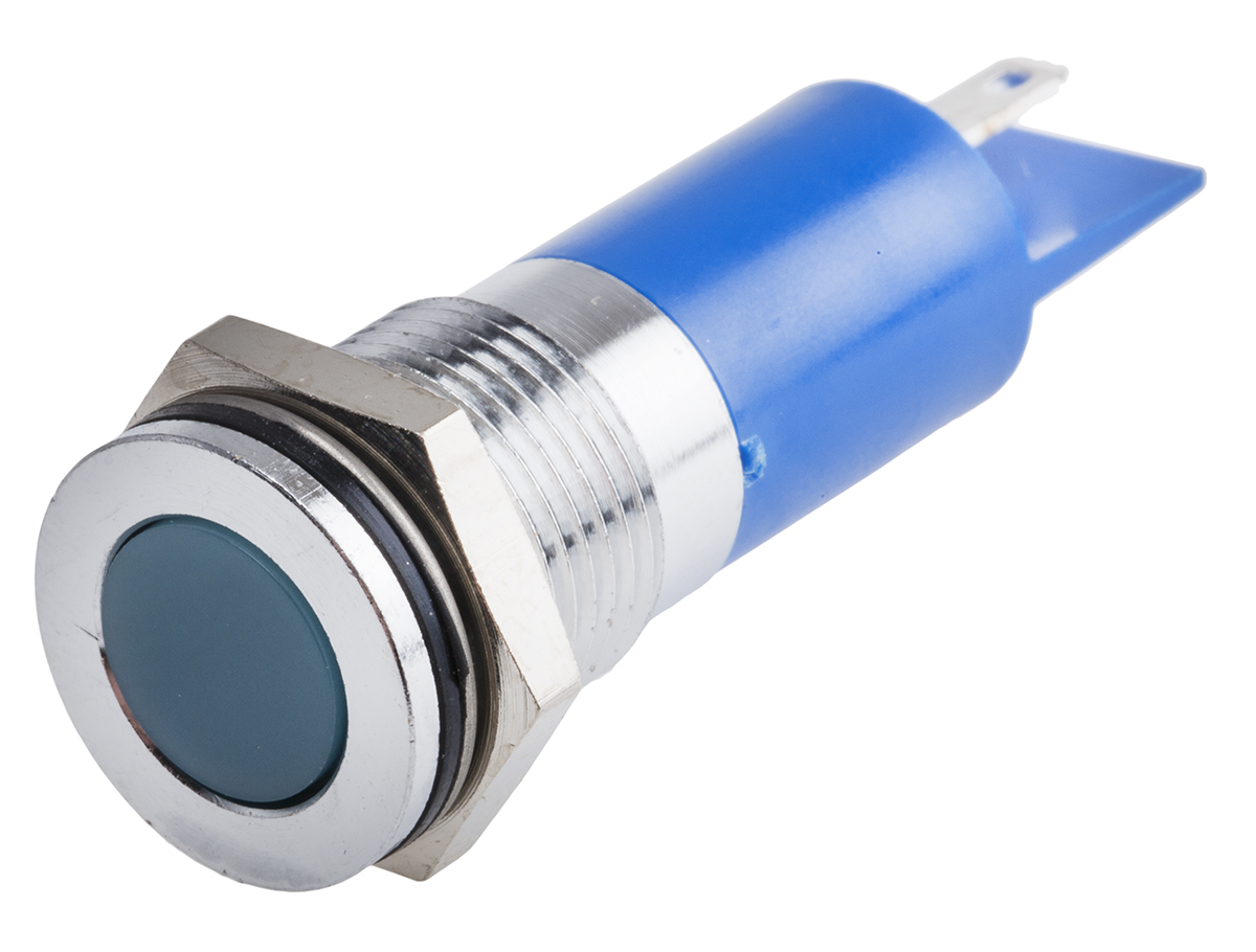 RS PRO Blue Panel Mount Indicator, 6 → 36V dc, 14mm Mounting Hole Size, Solder Tab Termination, IP67