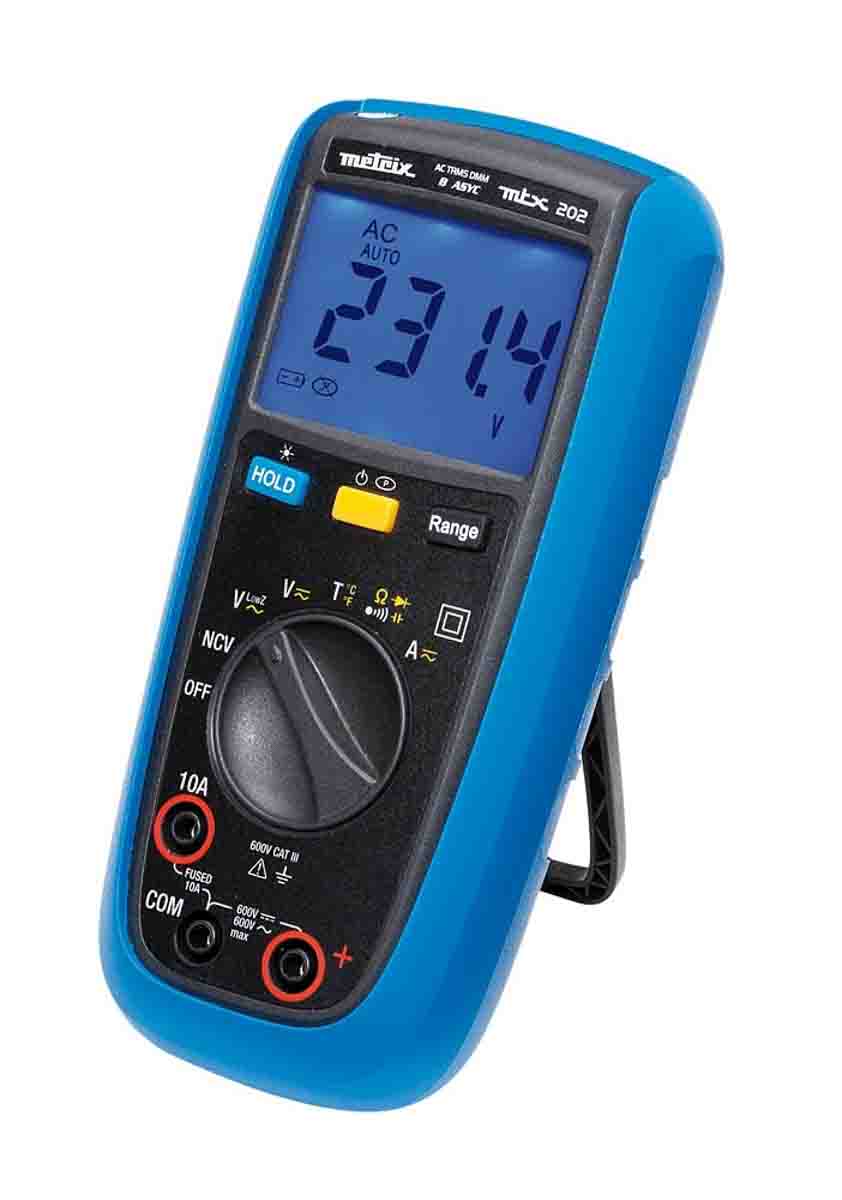 Metrix MTX202 Handheld Digital Multimeter, True RMS, 10A ac Max, 10A dc Max, 600V ac Max