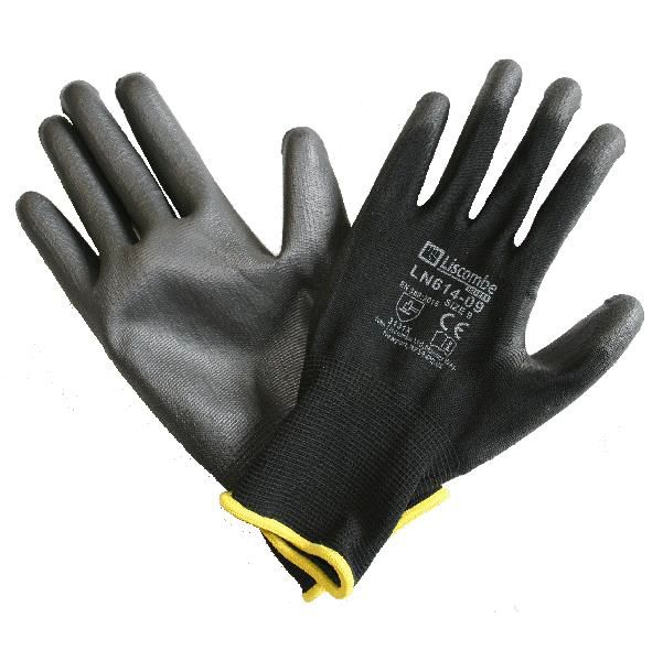 Liscombe Black Polyamide Polyamide Work Gloves, Size 6, Polyurethane Coating