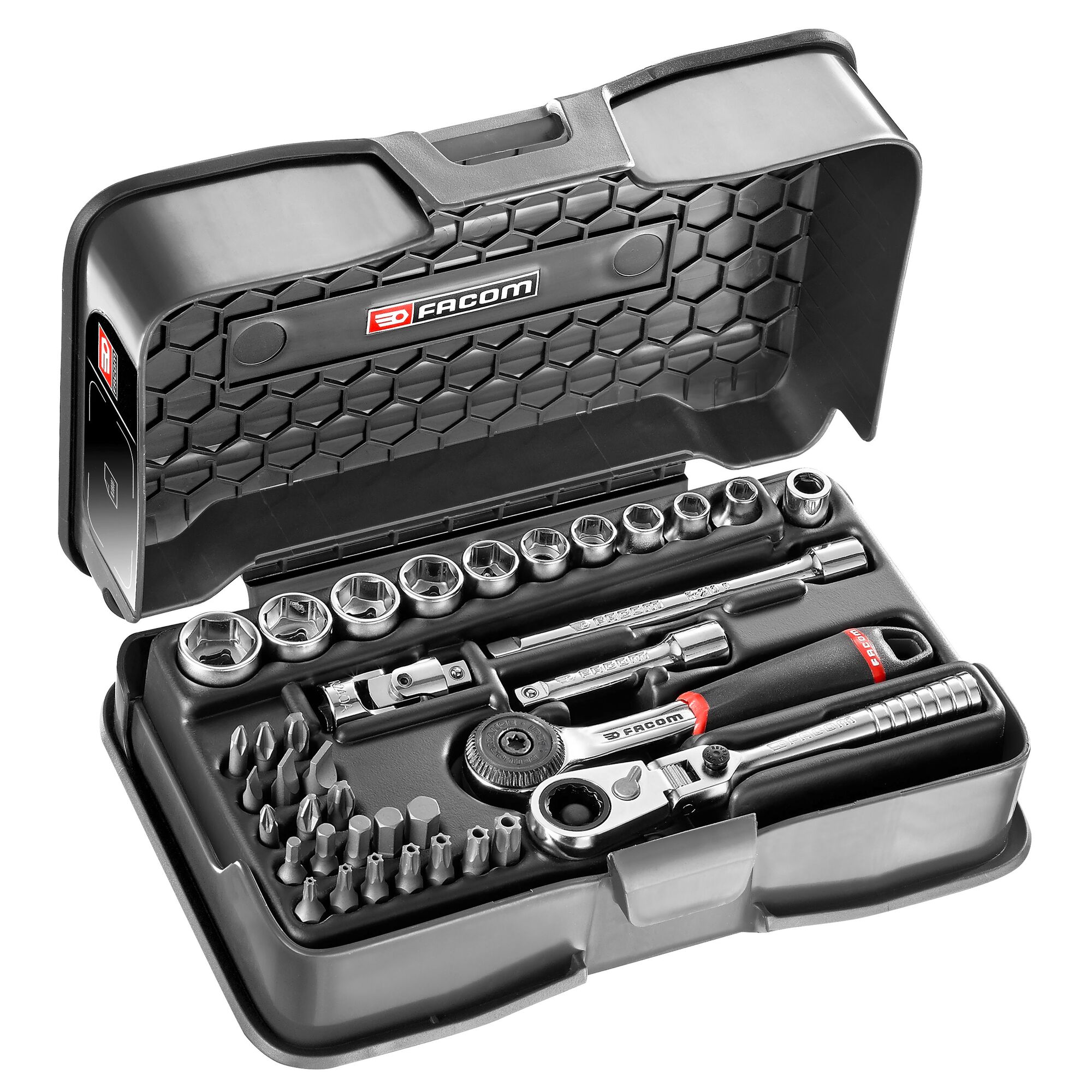Facom 37-Piece Metric 1/4 in Standard Socket/Bit Set with Ratchet, 6 point