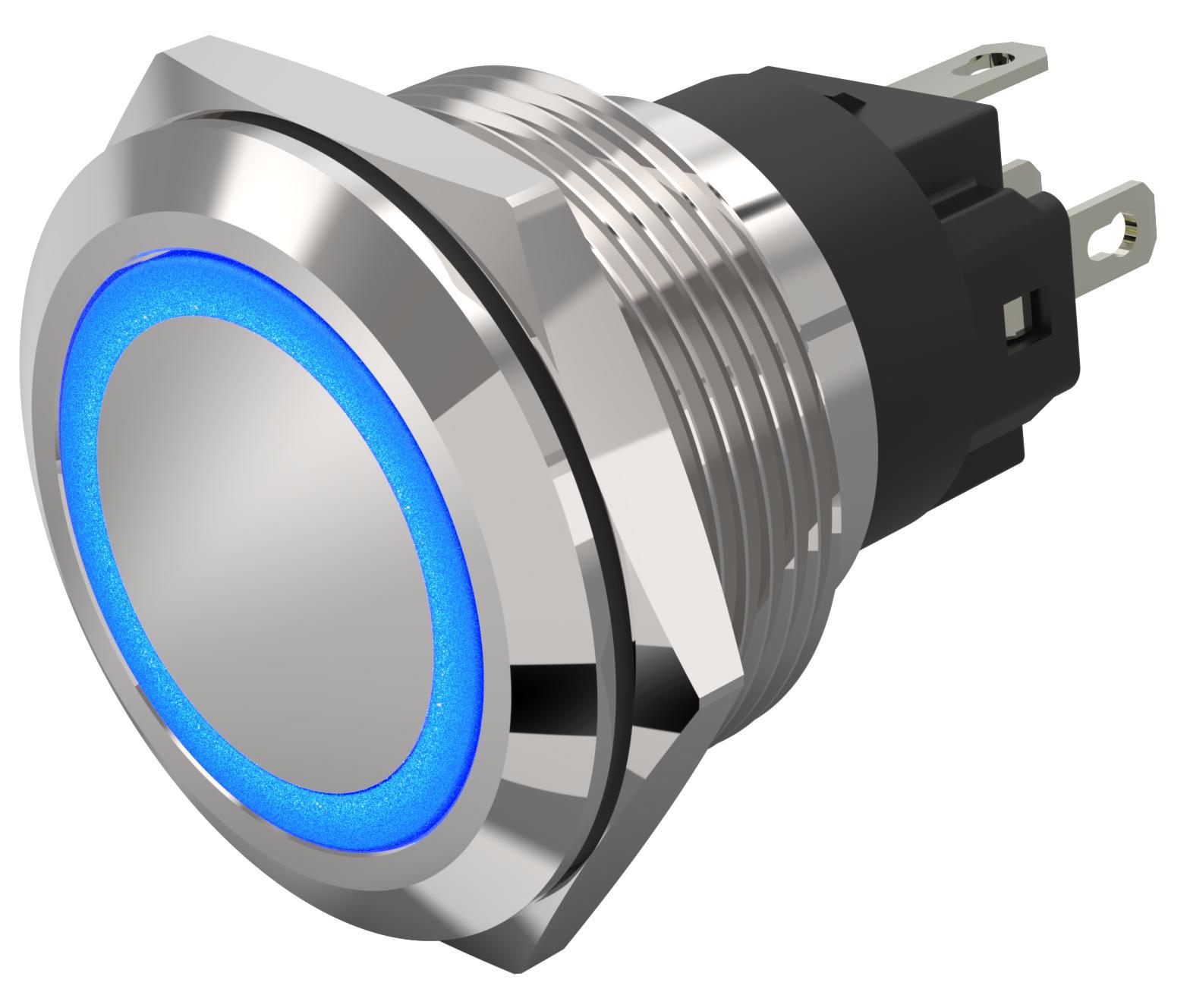EAO 82 Series Illuminated Illuminated Push Button Switch, Momentary, Panel Mount, 22.3mm Cutout, SPDT, Blue LED, 240V,