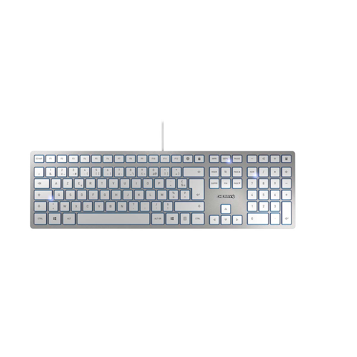 Cherry KC 6000 SLIM Wired USB Keyboard, AZERTY, Silver, White