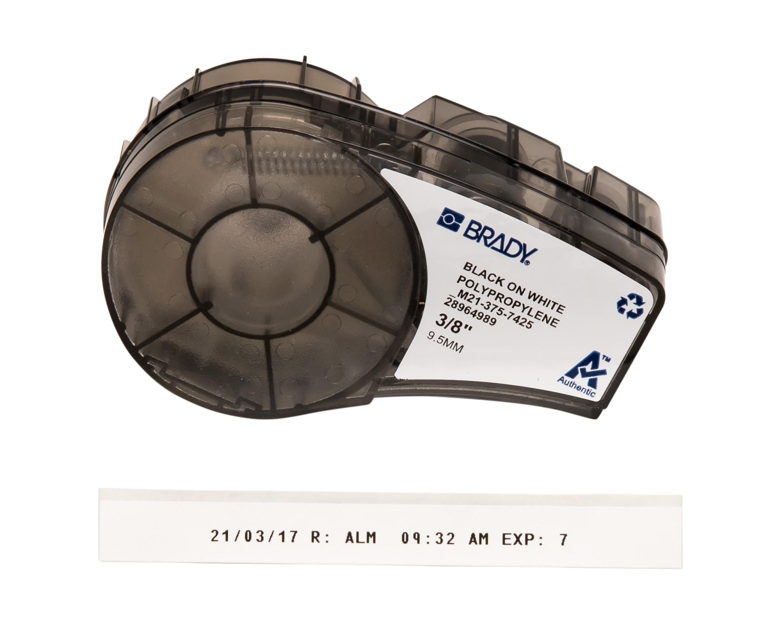 Brady B-7425 Black on Black on White Label Printer Tape, 6.4 m Length, 9.53 mm Width