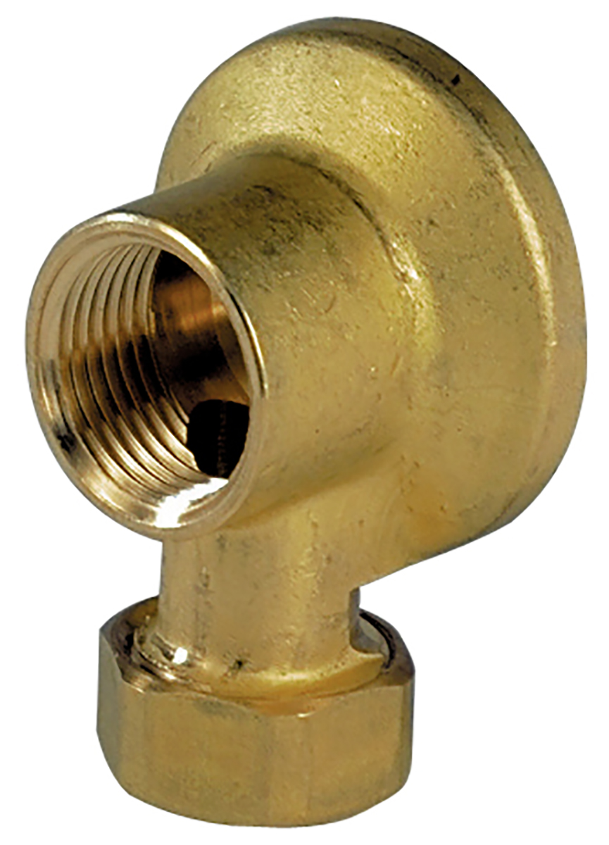 Sferaco Brass Pipe Fitting, Elbow Threaded Wall Tap Connection with Nut, Female 1/2in to Male 1/2in