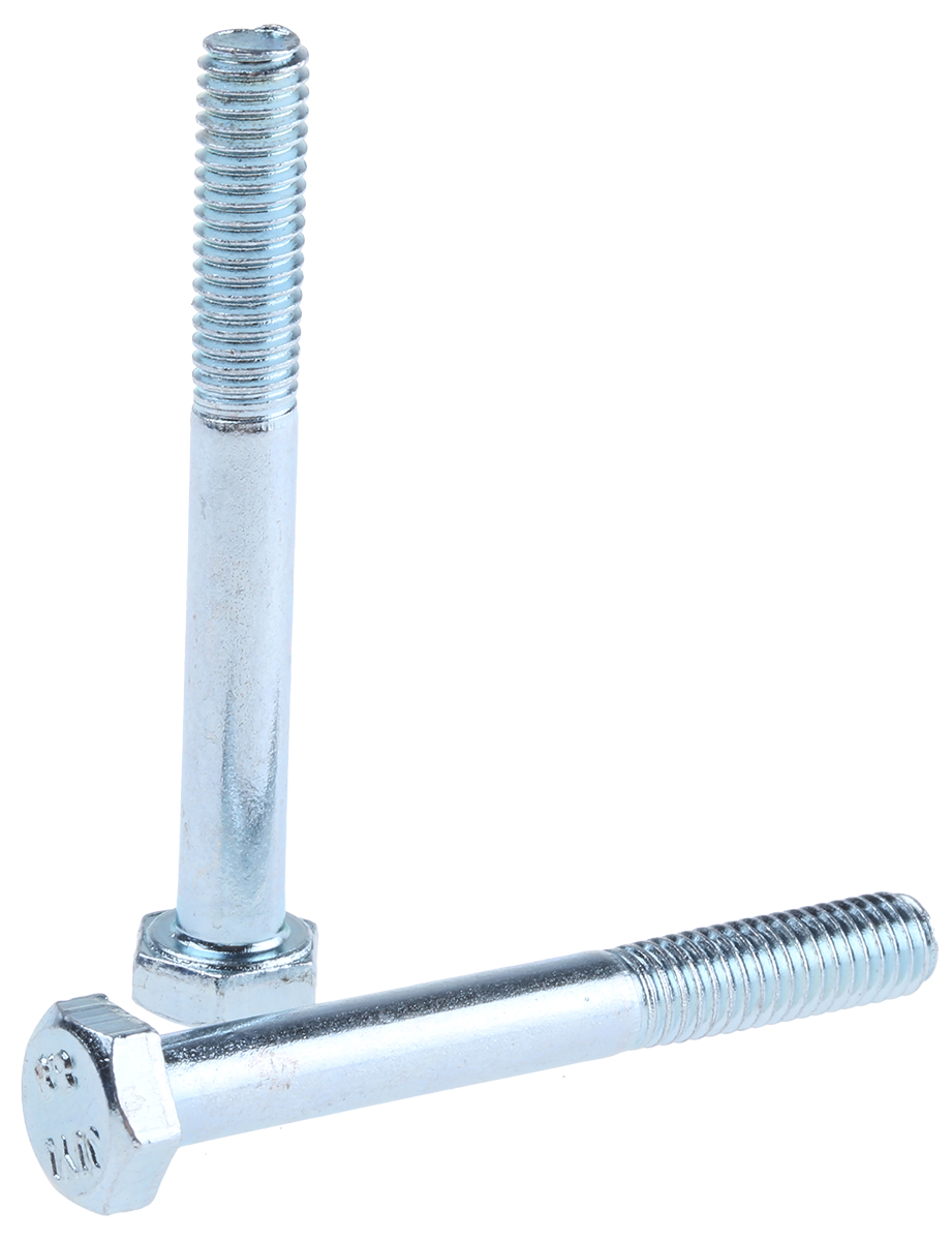 RS PRO Bright Zinc Plated Steel, Hex Bolt, M6 x 50mm