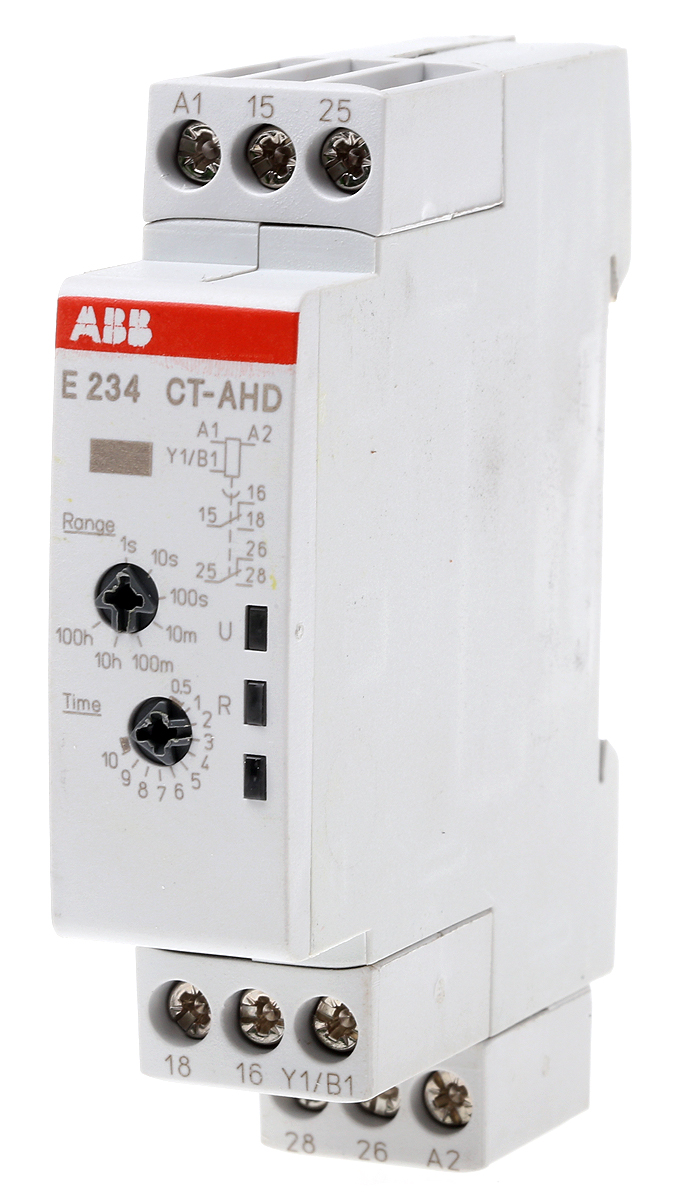 ABB 1SVR Series DIN Rail Mount Timer Relay, 24 → 240 V ac, 24 → 48V dc, 2-Contact, 0.05 s → 100h,