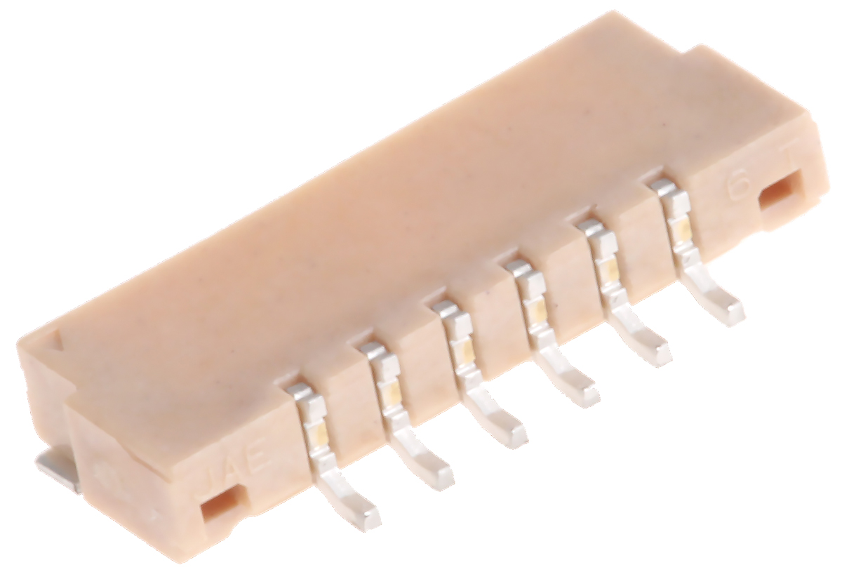 JAE, FI 1.25mm Pitch 6 Way 1 Row Right Angle Surface Mount LVDS Connector, Receptacle, Solder Termination