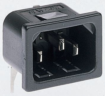 Bulgin C14 Right Angle Snap-In IEC Connector Male, 10A, 250 V