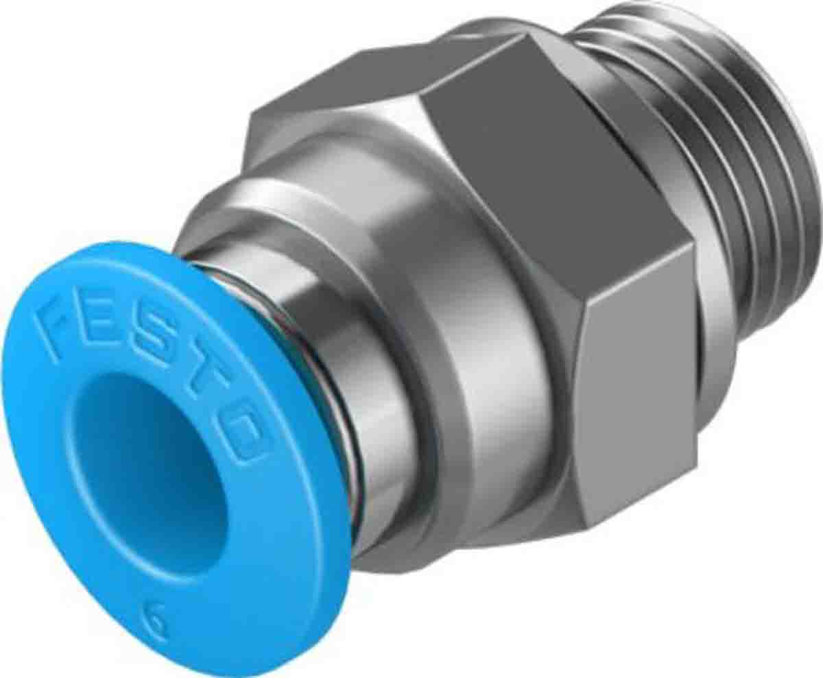 Festo Straight Threaded Adaptor, G 1/8 Male to Push In 6 mm, Threaded-to-Tube Connection Style, 132037