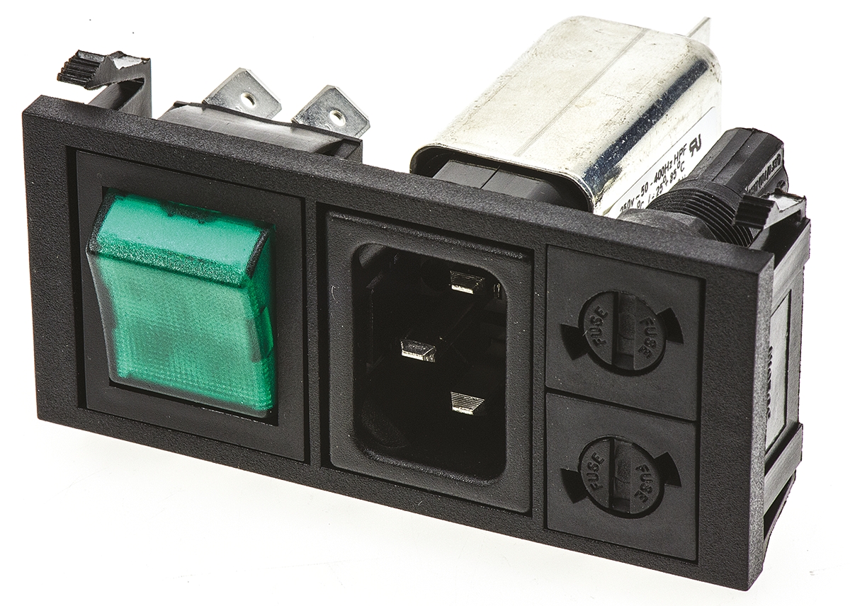 Bulgin 10A, 250 V ac Male Snap-In IEC Filter 2 Pole BZV03/A0620/09 2 Fuse