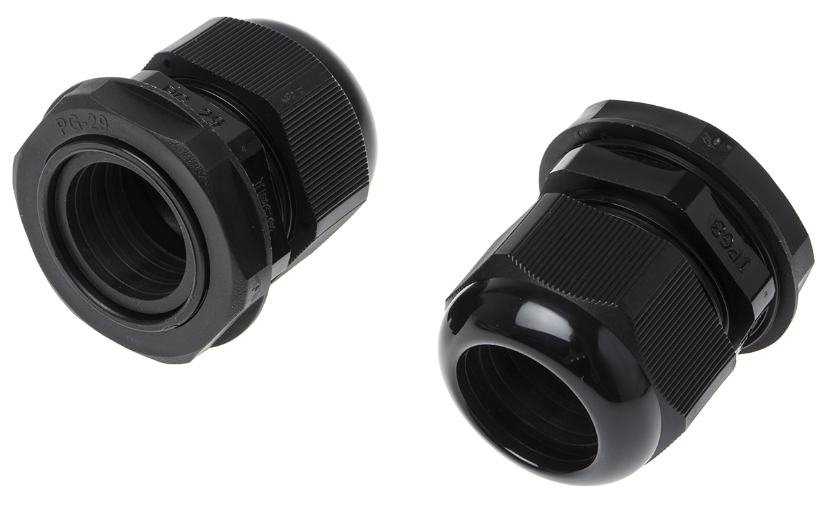 RS PRO Black Nylon Cable Gland, PG29 Thread, 18mm min., 25mm max., IP68