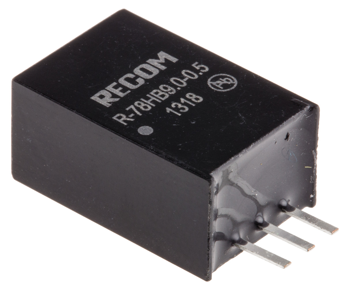 Recom Switching Regulator, Through Hole, 9V dc Output Voltage, 14 → 72V dc Input Voltage, 500mA Output Current,
