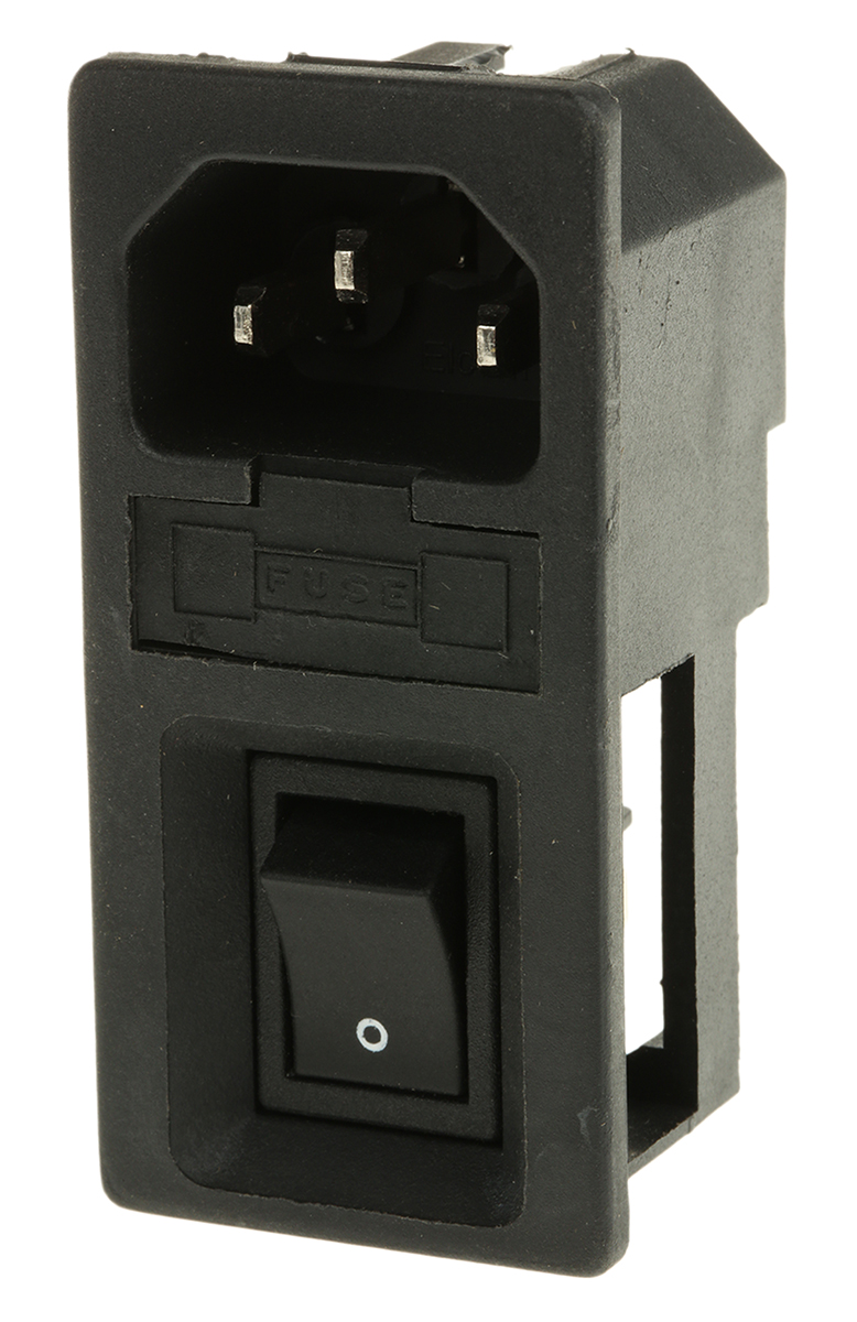 RS PRO C14 Snap-In IEC Connector Male, 6A, 250 V, Fuse Size 5 x 20mm
