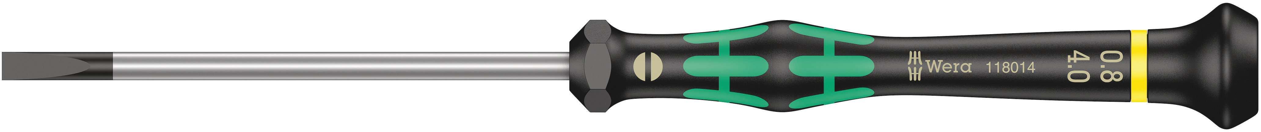 Wera Slotted Precision Screwdriver, 4 x 0.8 mm Tip, 80 mm Blade