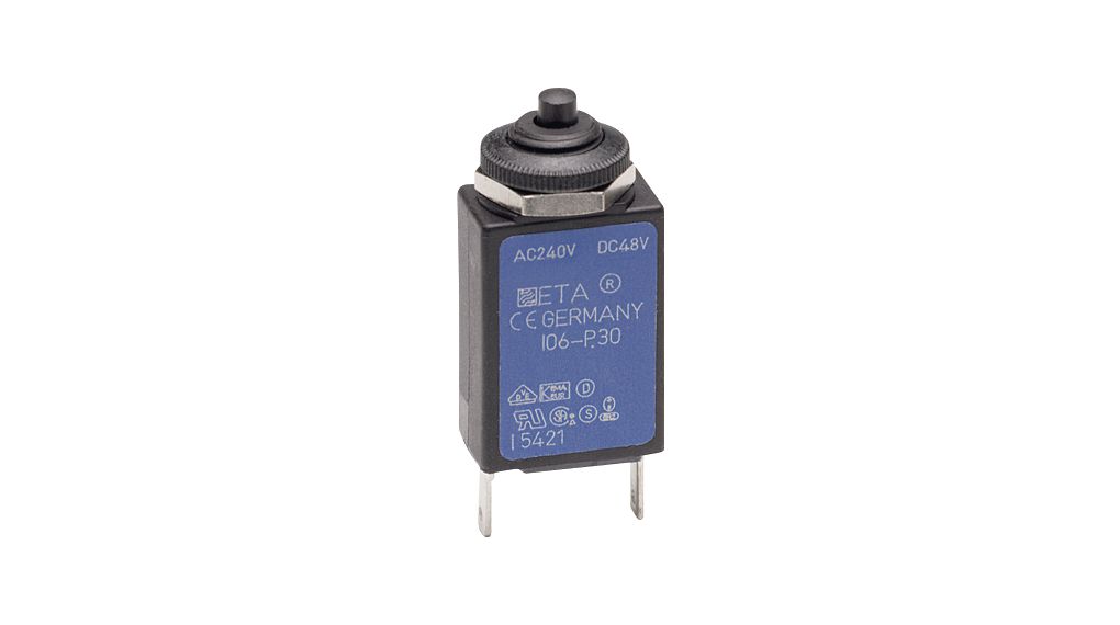 イーティーエィ Thermal Circuit Breaker - 106-P30  Single Pole 48V Voltage Rating Panel Mount, 8A Current Rating