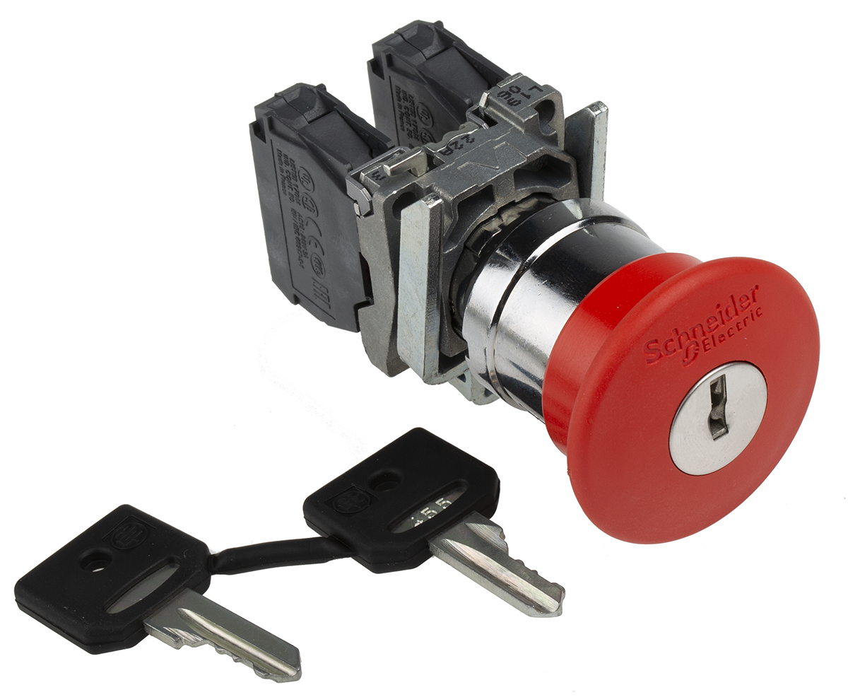 Schneider Electric Harmony, Red, Key Reset 40mm Mushroom Head Emergency Button