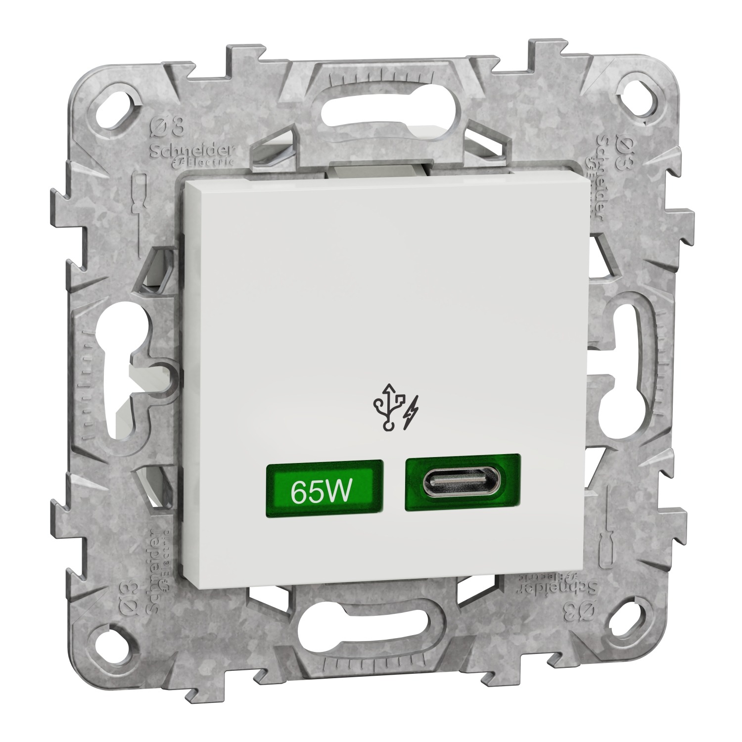 Schneider Electric Unica White 2 Gang USB Socket, 1 Pole Poles, 3A, USB-C, Indoor Use