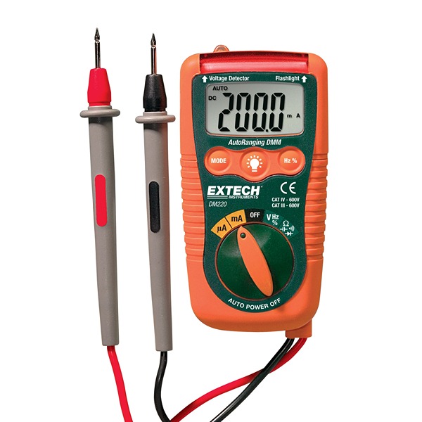 Extech DM220 LCD Multimeter, 200mA ac Max, 200mA dc Max, 600V ac Max