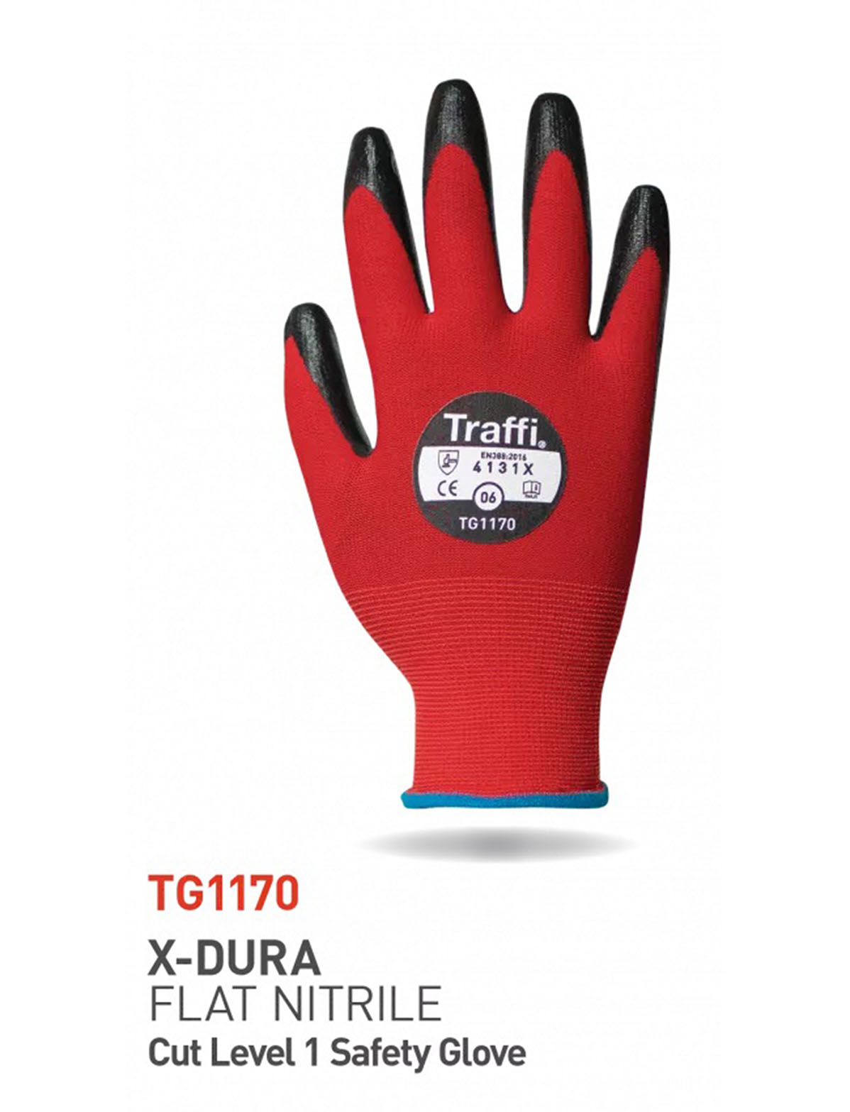 Traffi Red Nitrile, Nylon Cut Resistant Gloves, Size 11, Nitrile Coating