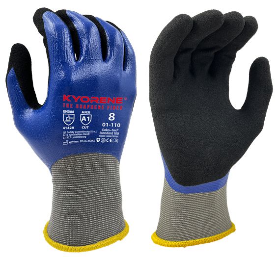 KYORENE Blue, Grey Graphene Work Gloves, Size 6, Nitrile Micro-Foam Coating