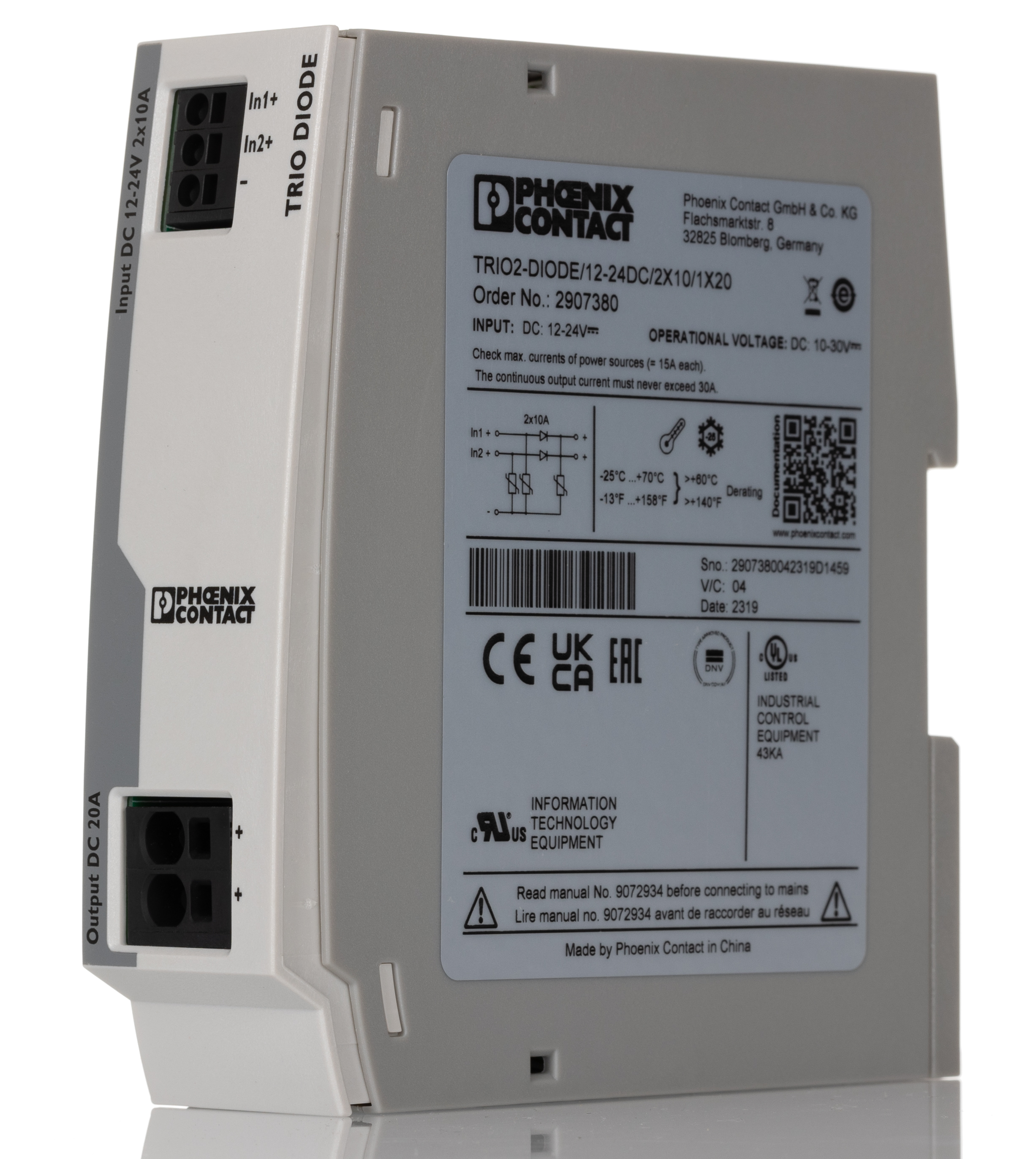 Phoenix Contact DIN Rail Diode Module, for use with Parallel Connection of Two Power Supply Unit,
