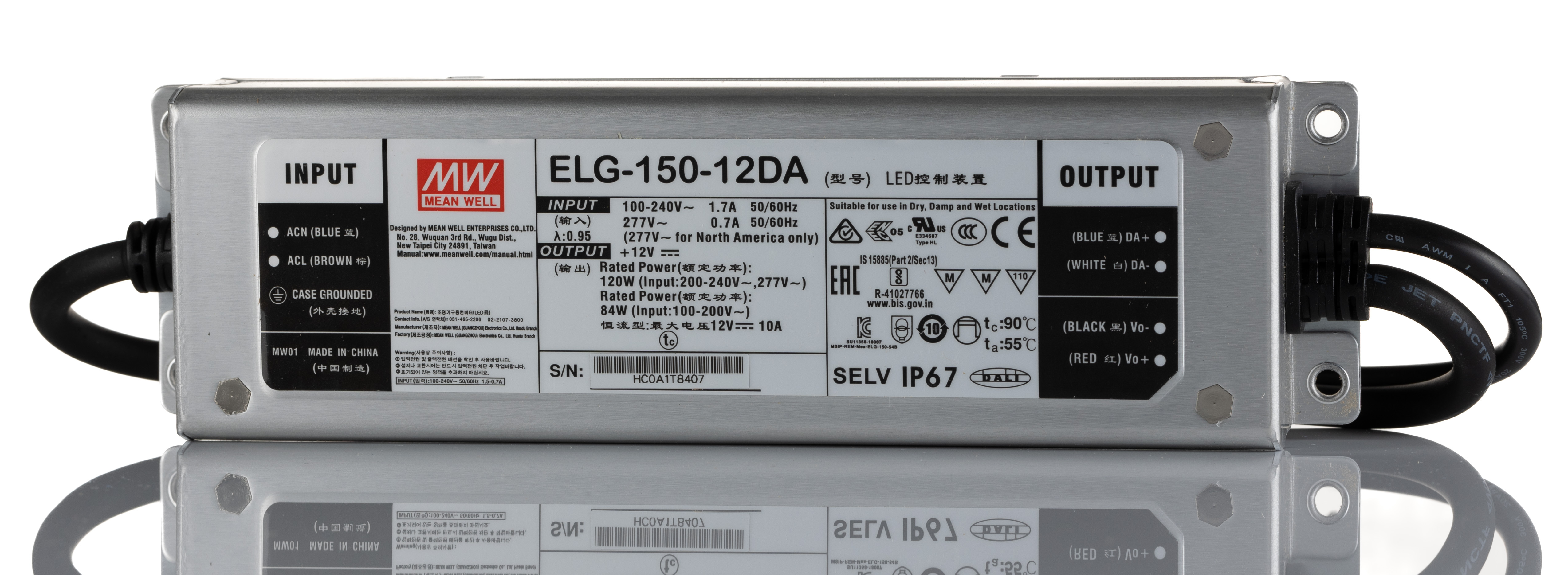 MEAN WELL LED Driver, 12V Output, 120W Output, 10A Output, Constant Current / Constant Voltage Dimmable