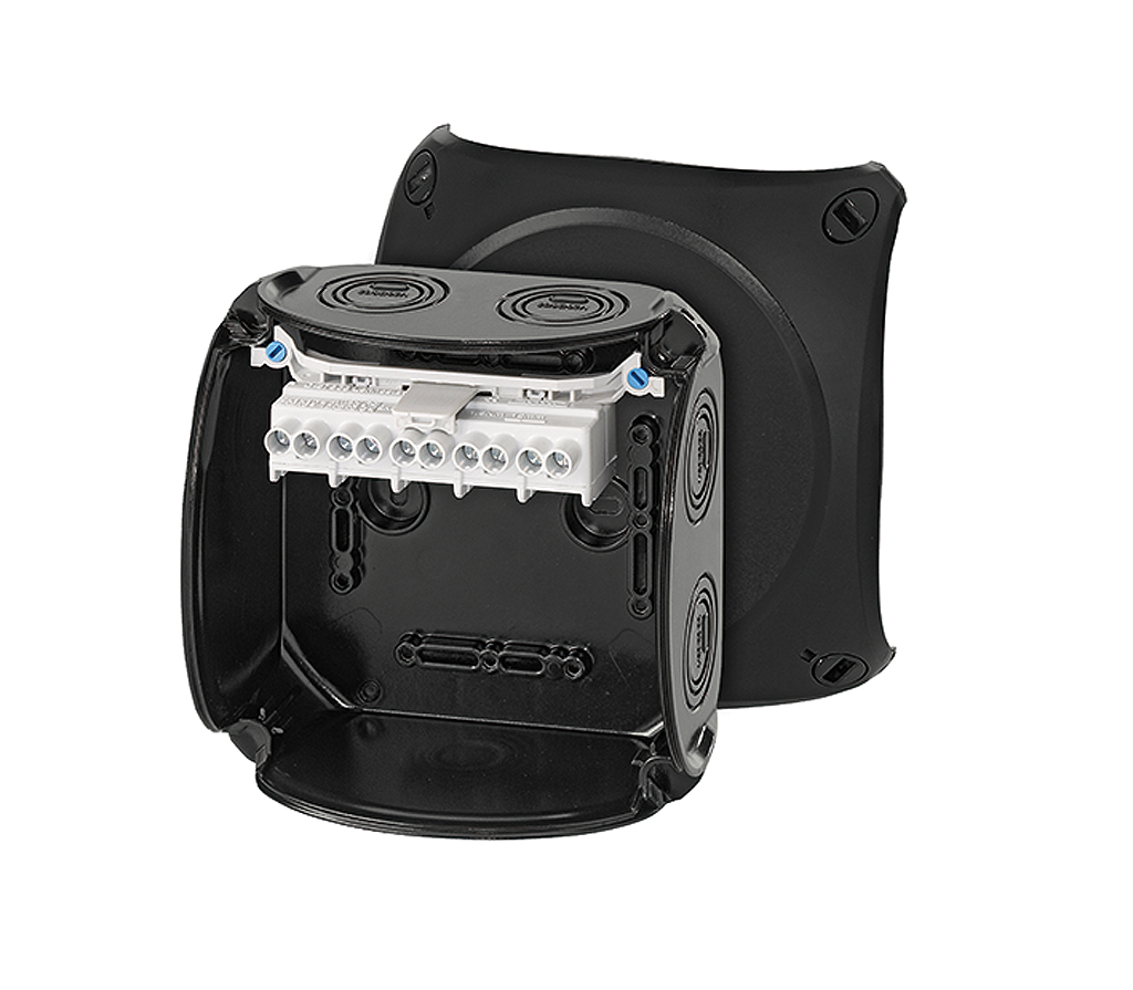 HENSEL KF Series Black Polycarbonate Terminal Box, IP66, IP67, IP69, 5 Terminals, 77 x 130 x 130mm