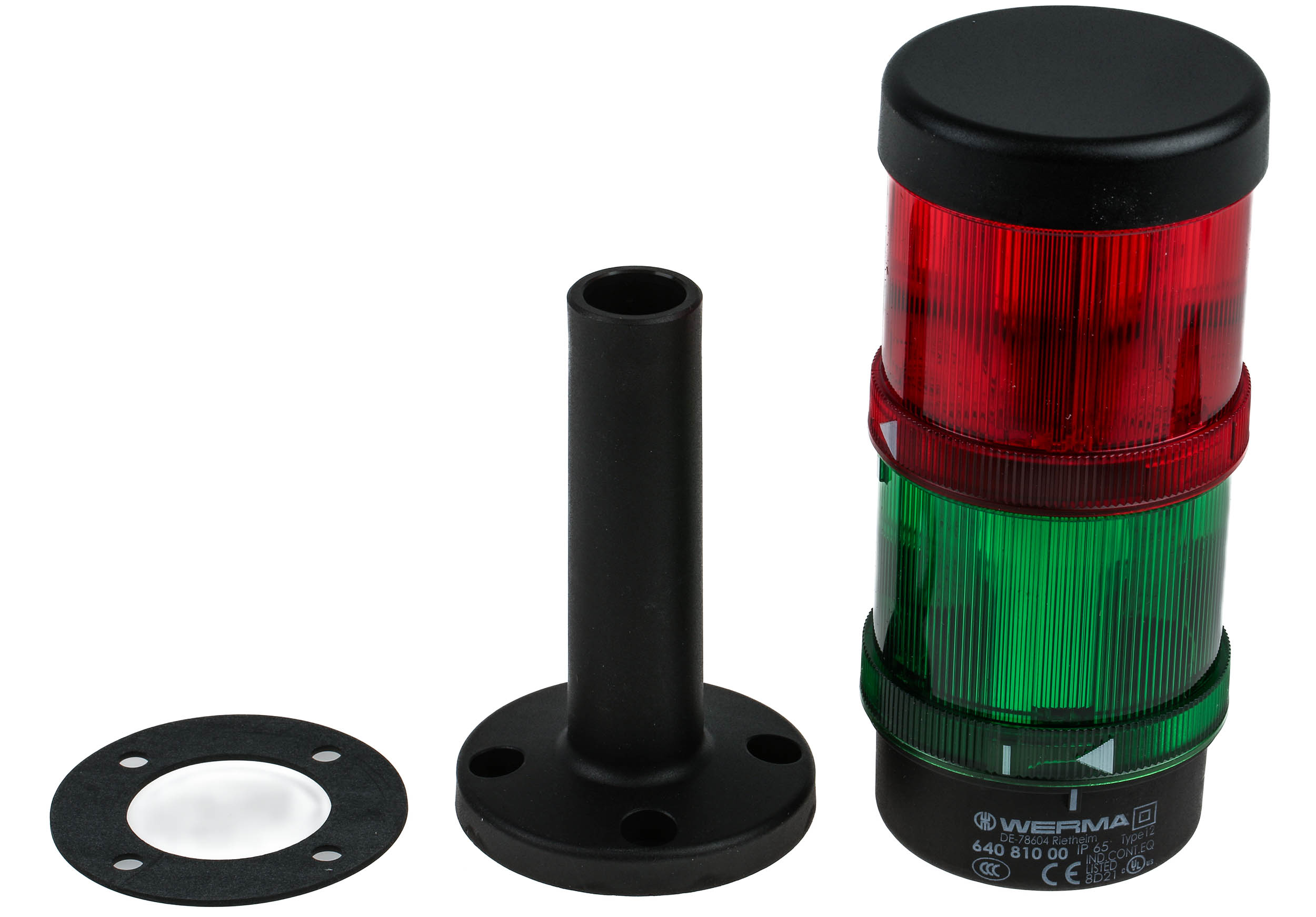 Werma KombiSIGN 71 Series Red/Green Signal Tower, 2 Lights, 24 V, Tube-mounted