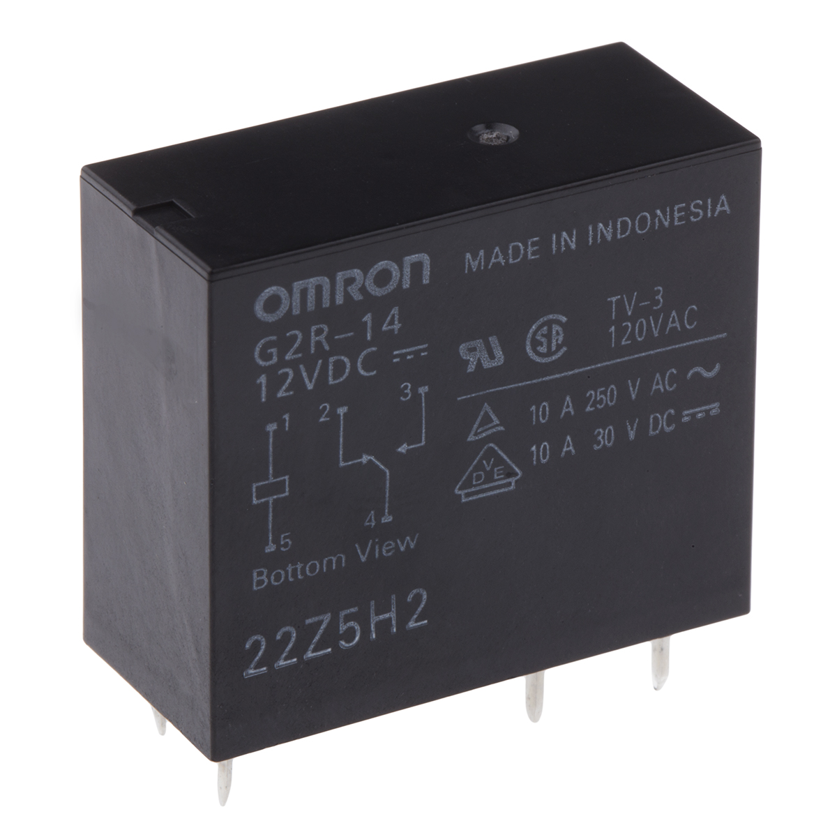 Omron PCB Mount Power Relay, 12V dc Coil, 10A Switching Current, SPDT
